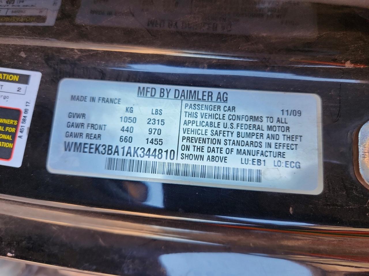 2010 Smart Fortwo Passion Gray vin: WMEEK3BA1AK344810