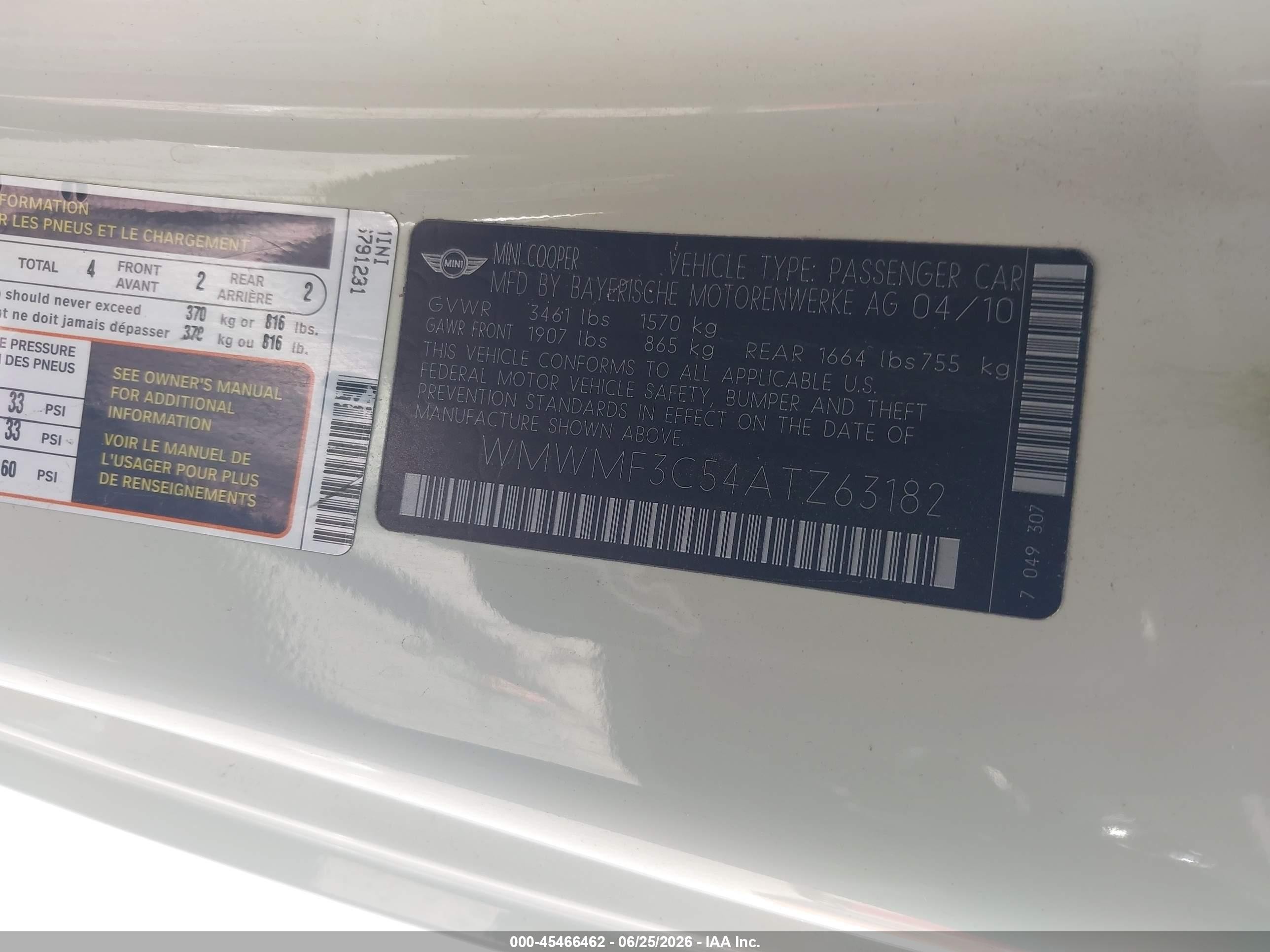 2010 Mini Cooper   Gray vin: WMWMF3C54ATZ63182