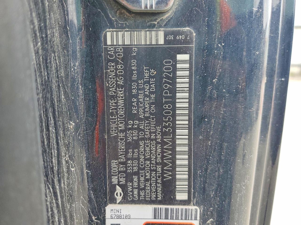 2008 Mini Cooper Угольный vin: WMWML33508TP97200