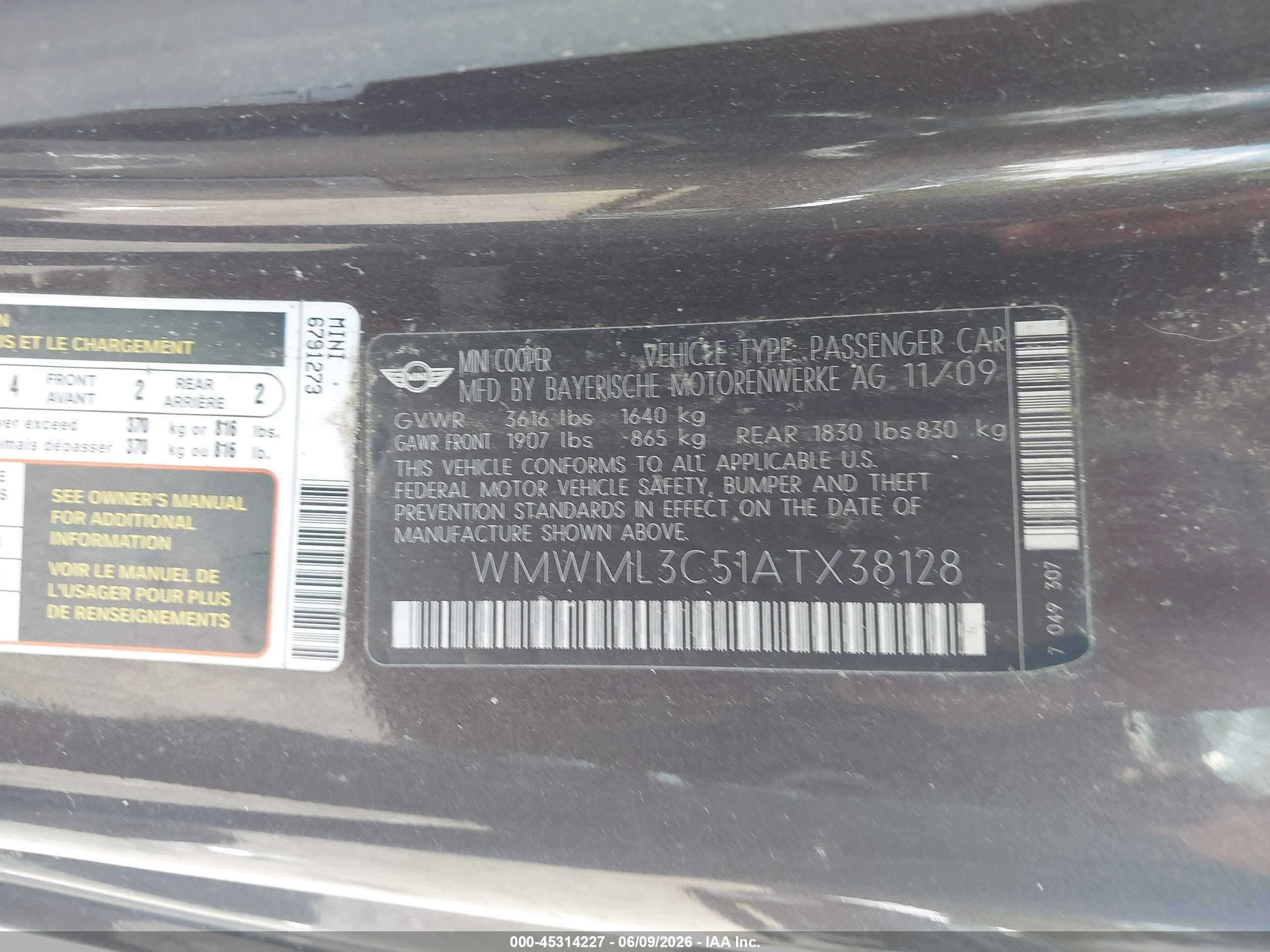 2010 Mini Cooper Clubman Brown vin: WMWML3C51ATX38128