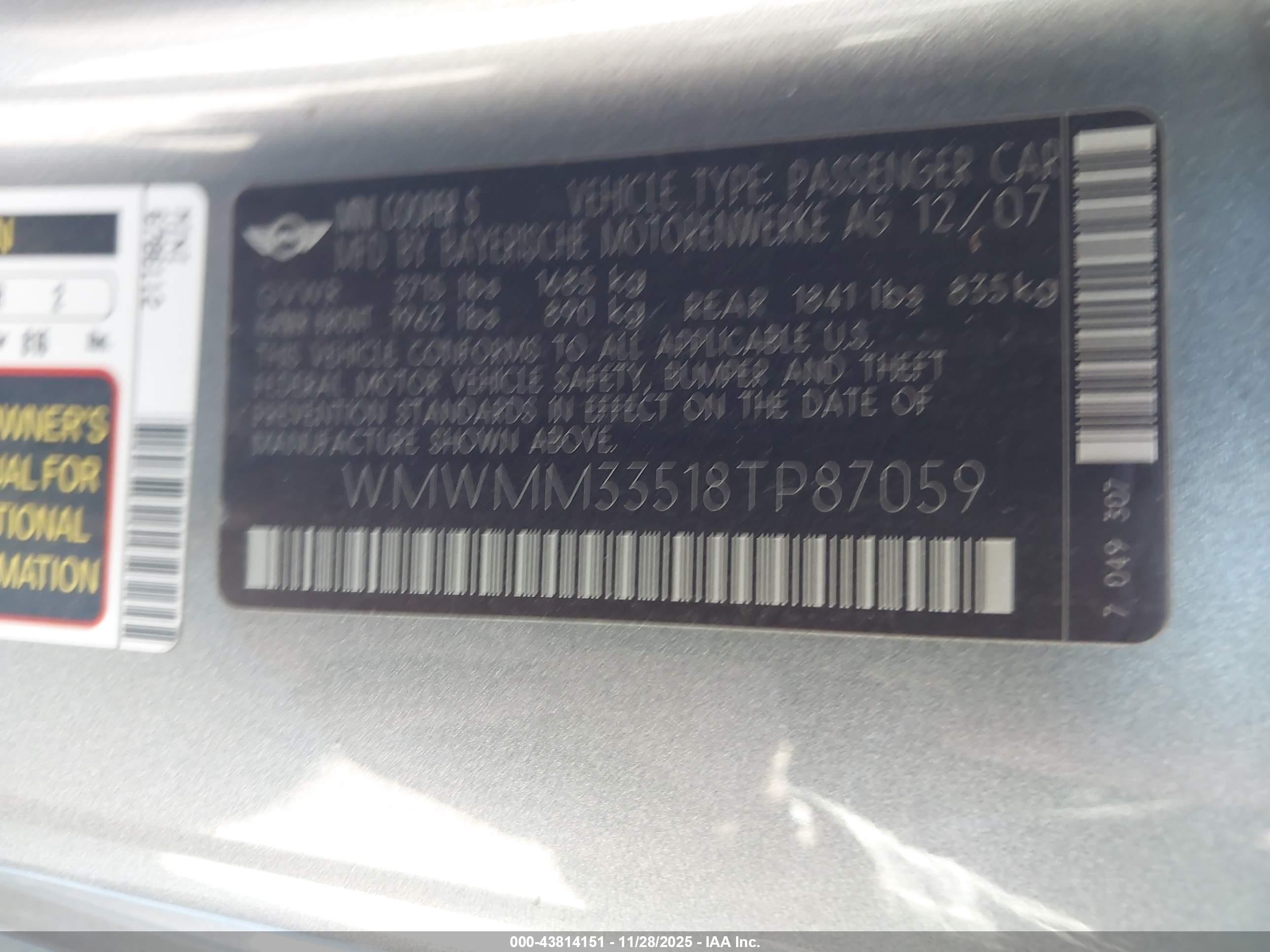 2008 Mini Cooper S Clubman   Gray vin: WMWMM33518TP87059