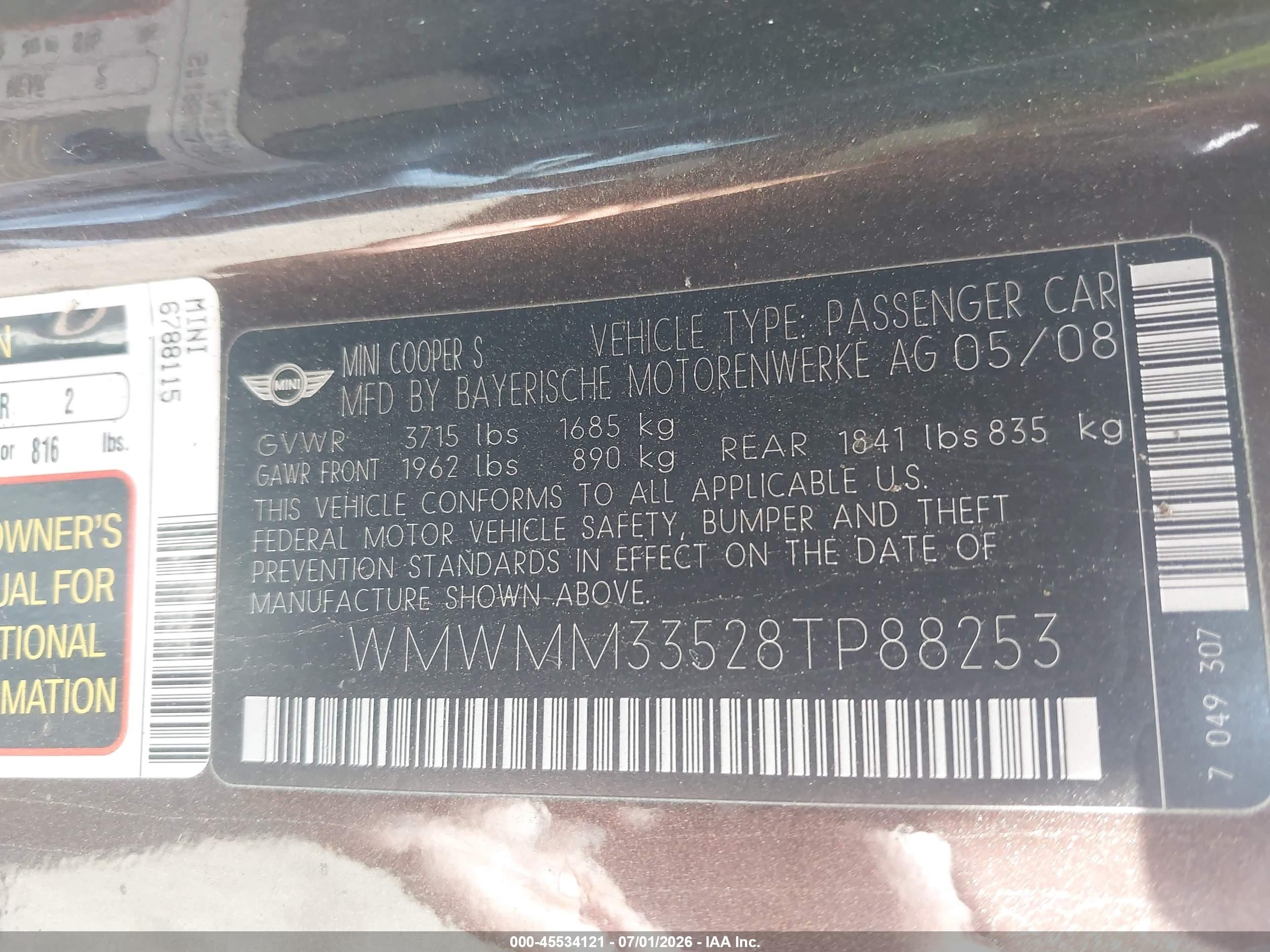 2008 Mini Cooper S Clubman   Brown vin: WMWMM33528TP88253