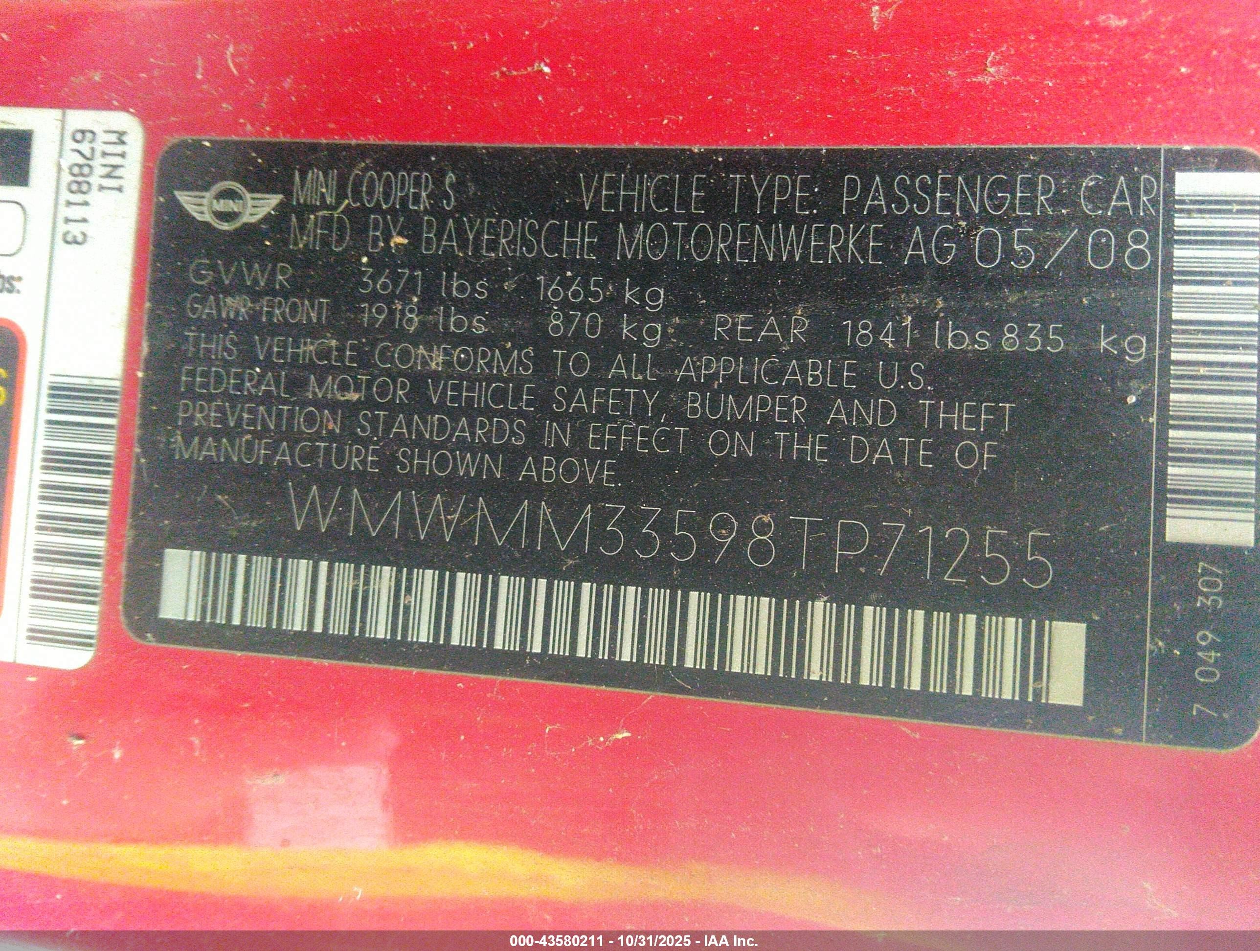 2008 Mini Cooper S Clubman   Red vin: WMWMM33598TP71255
