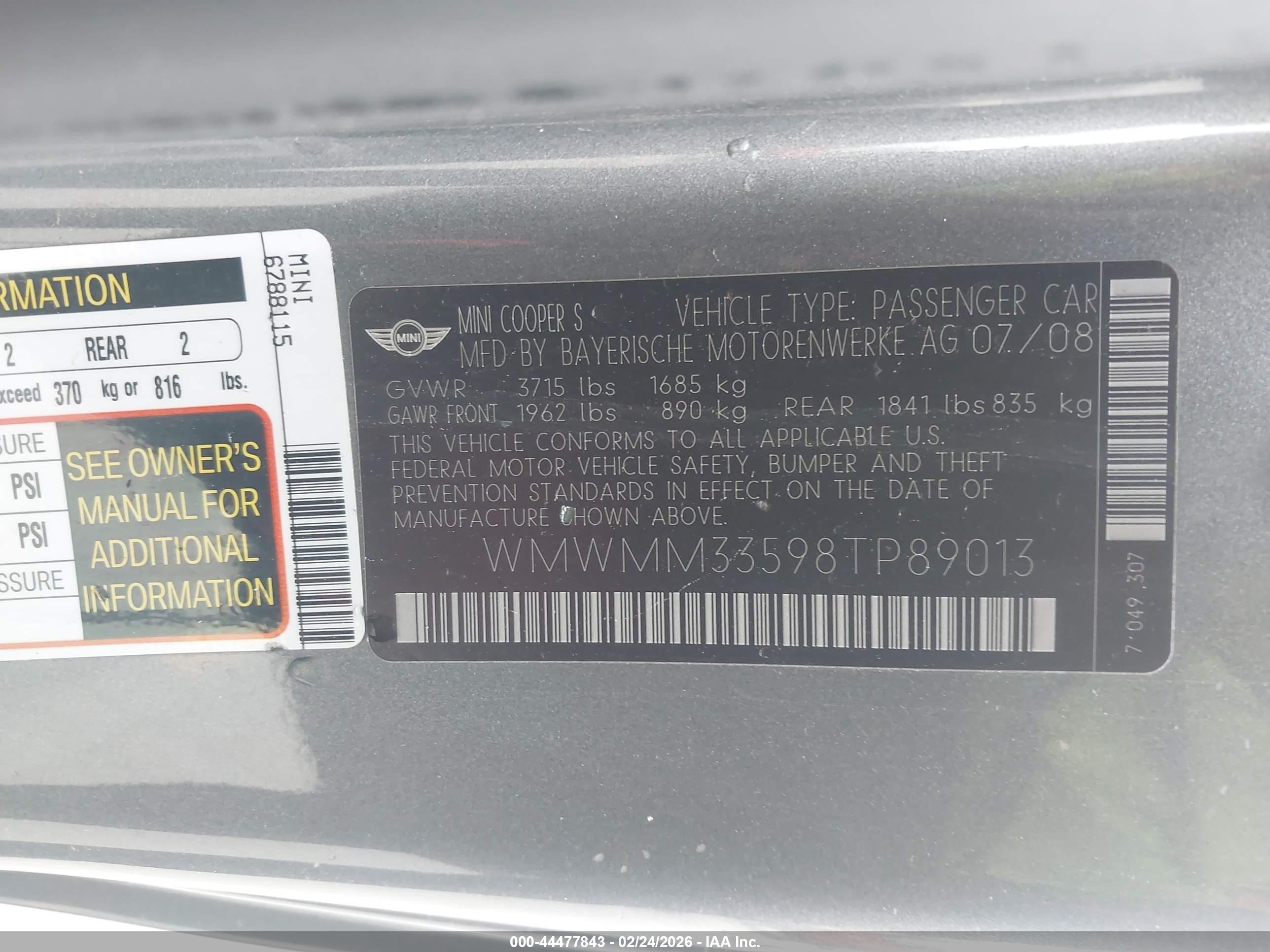 2008 Mini Cooper S Clubman   Gray vin: WMWMM33598TP89013