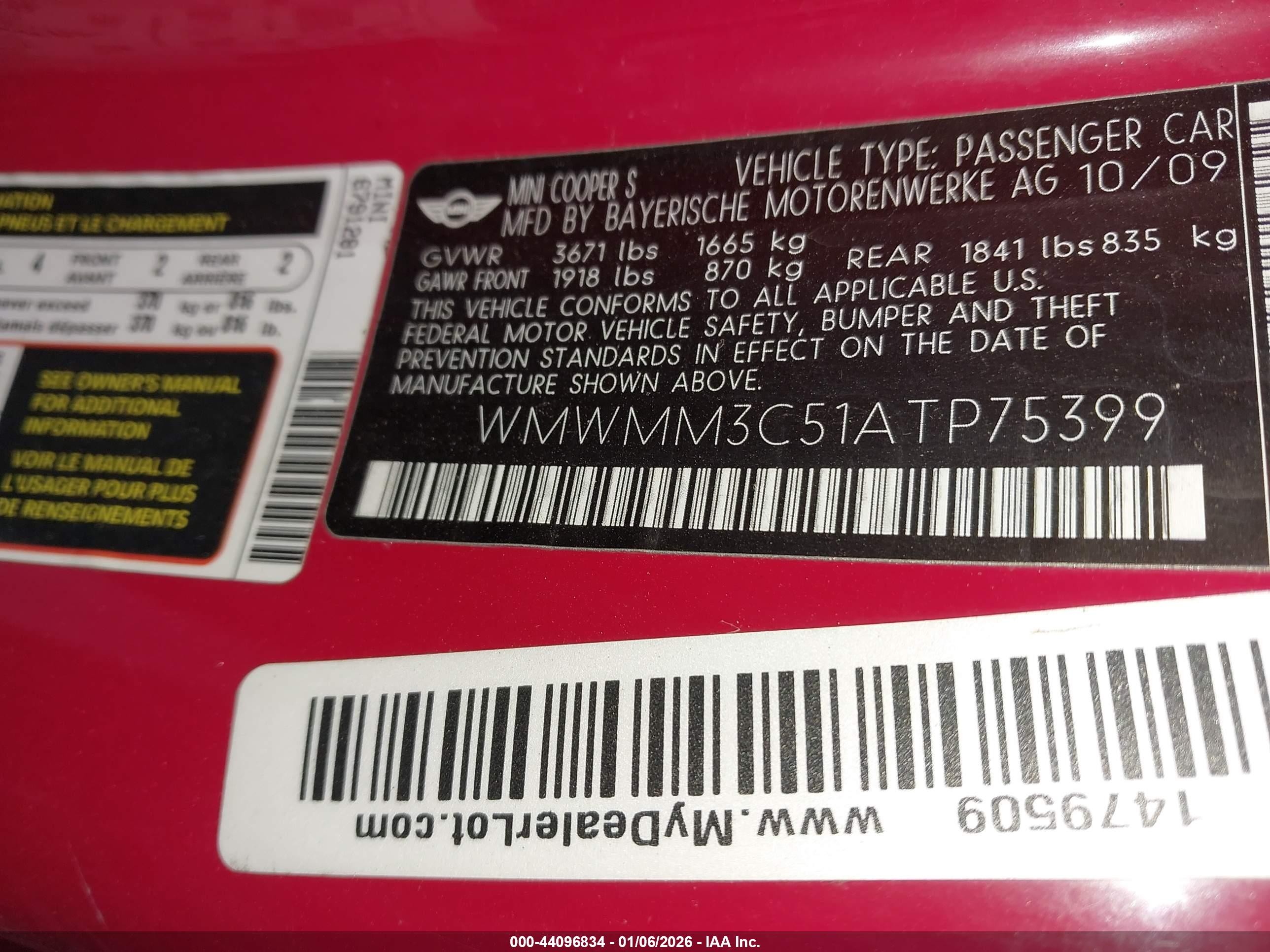 2010 Mini Cooper S Clubman   Red vin: WMWMM3C51ATP75399