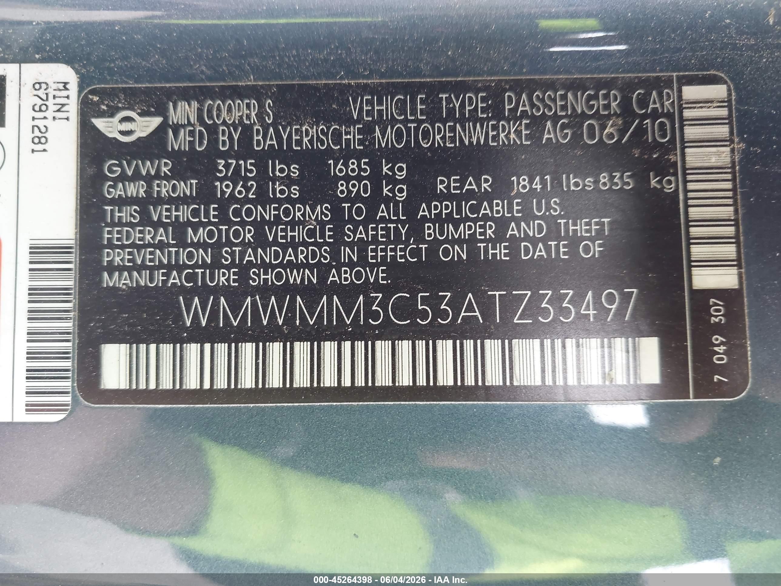 2010 Mini Cooper S Clubman   Blue vin: WMWMM3C53ATZ33497