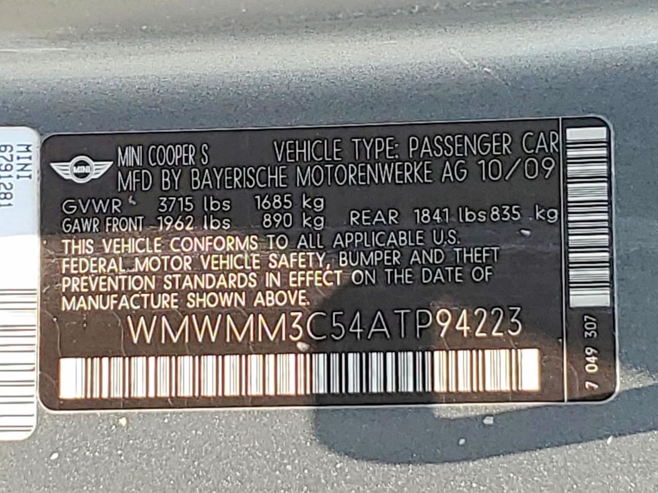 2010 Mini Cooper S Clubman Gray vin: WMWMM3C54ATP94223