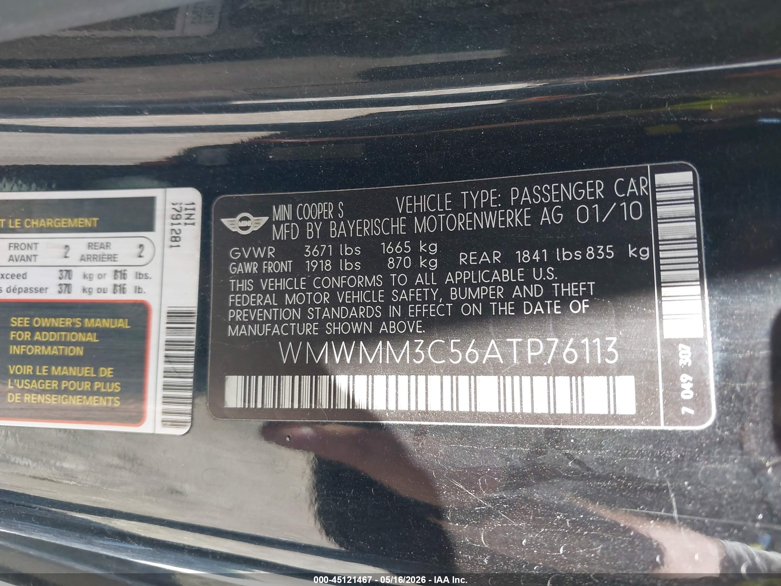 2010 Mini Cooper S Clubman   Black vin: WMWMM3C56ATP76113