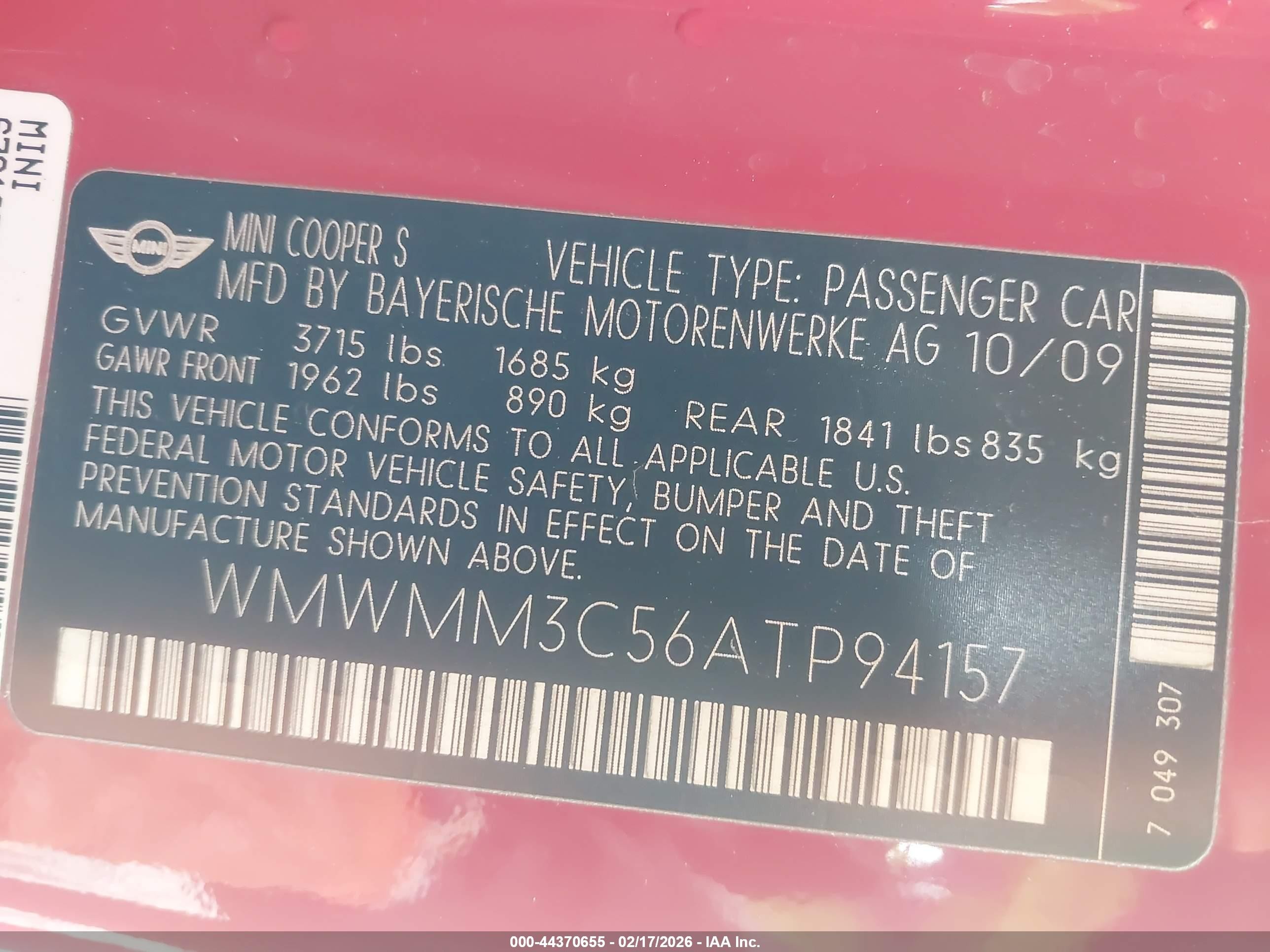 2010 Mini Cooper S Clubman   Red vin: WMWMM3C56ATP94157