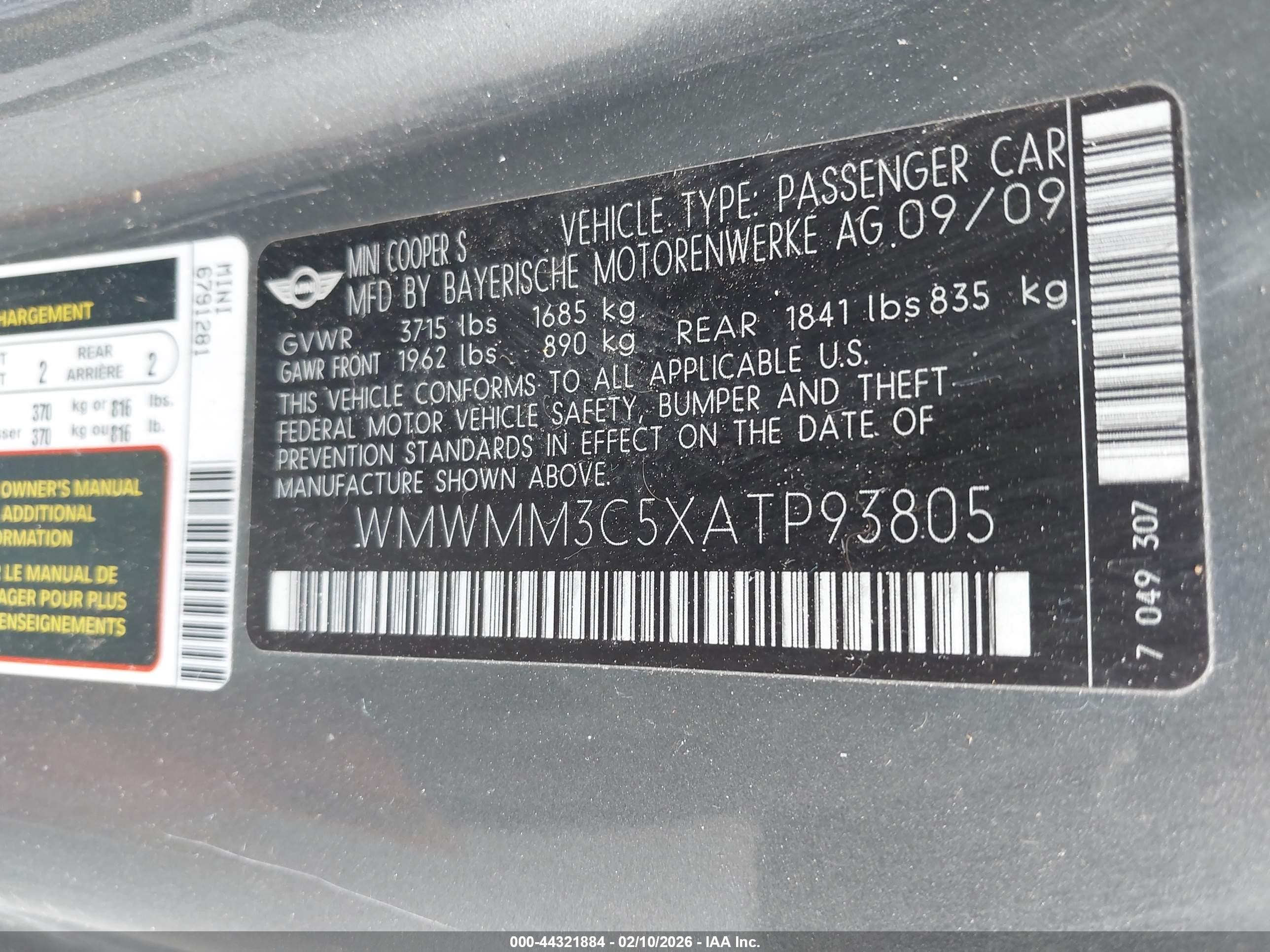 2010 Mini Cooper S Clubman   Gray vin: WMWMM3C5XATP93805