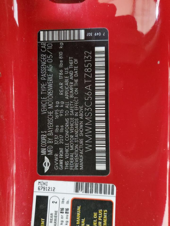 2010 Mini Cooper S Red vin: WMWMS3C56ATZ85132
