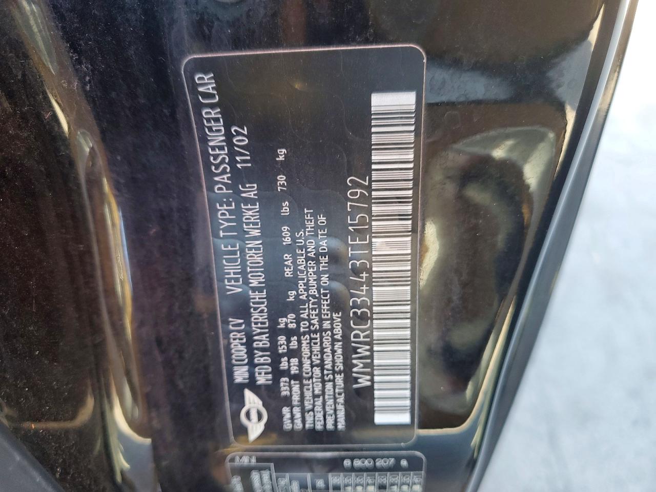 2003 Mini Cooper Base 2d Hatch Black vin: WMWRC33443TE15792
