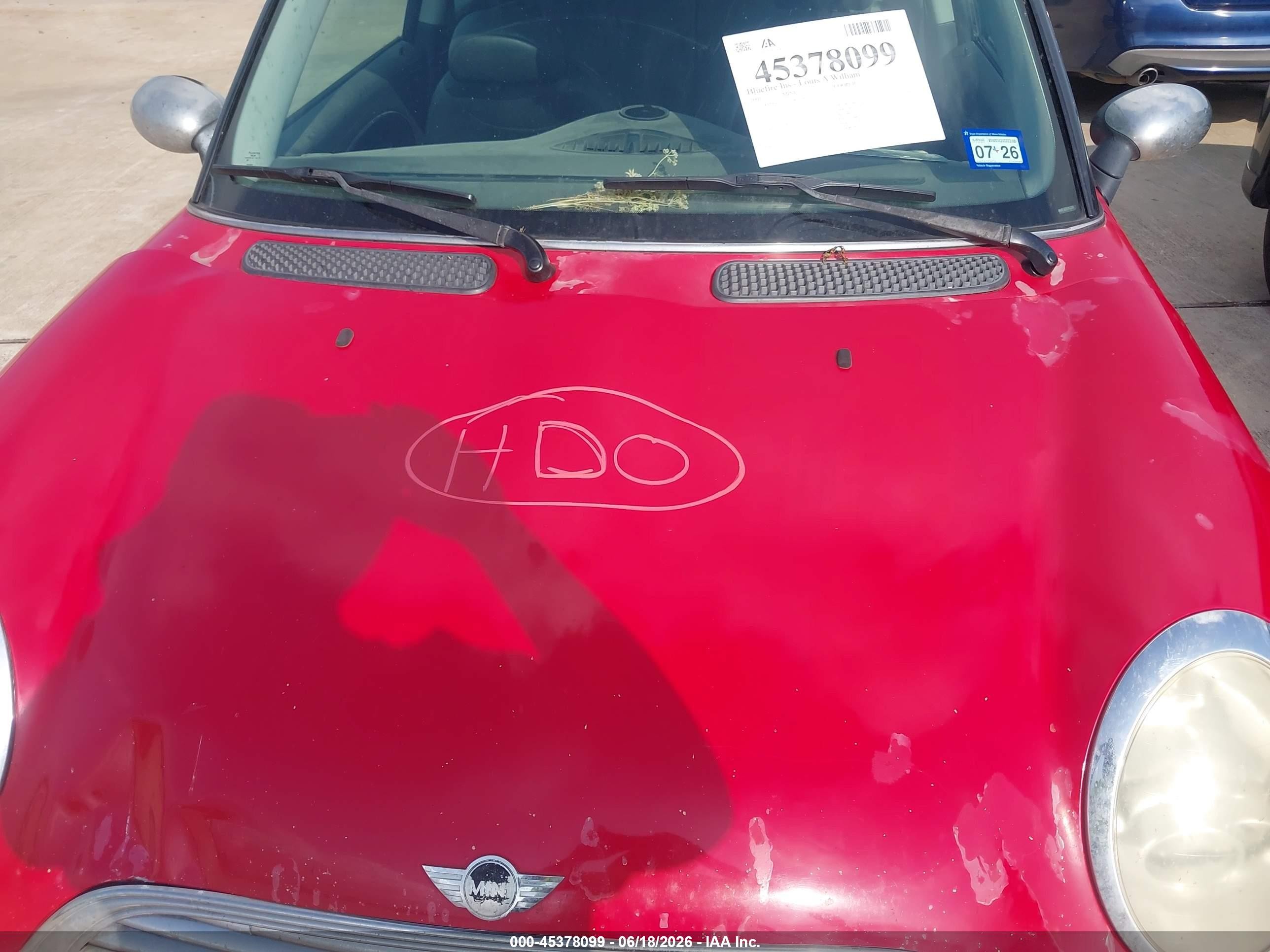 2005 Mini Cooper   Red vin: WMWRC33555TK62283