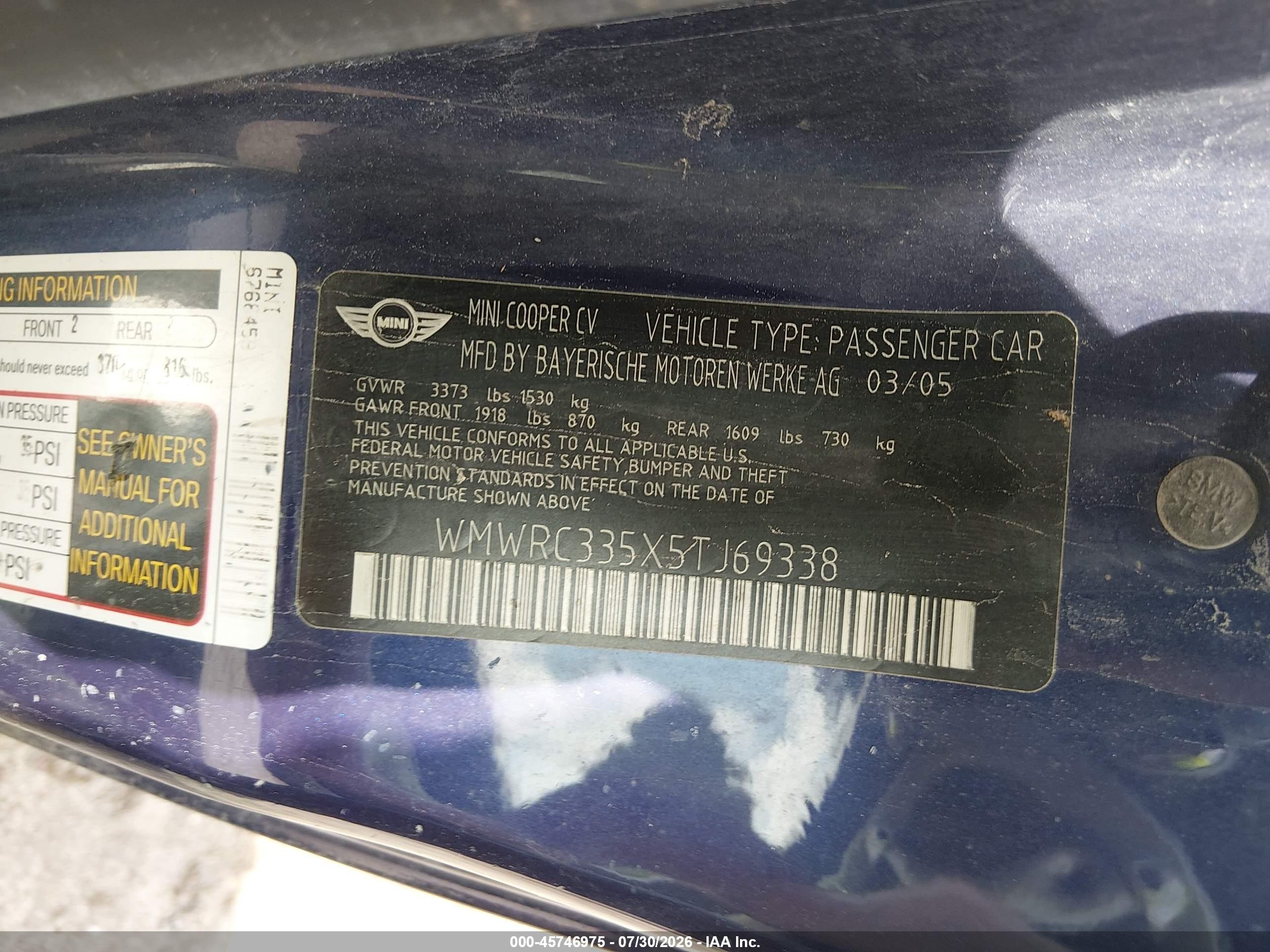 2005 Mini Cooper   Purple vin: WMWRC335X5TJ69338