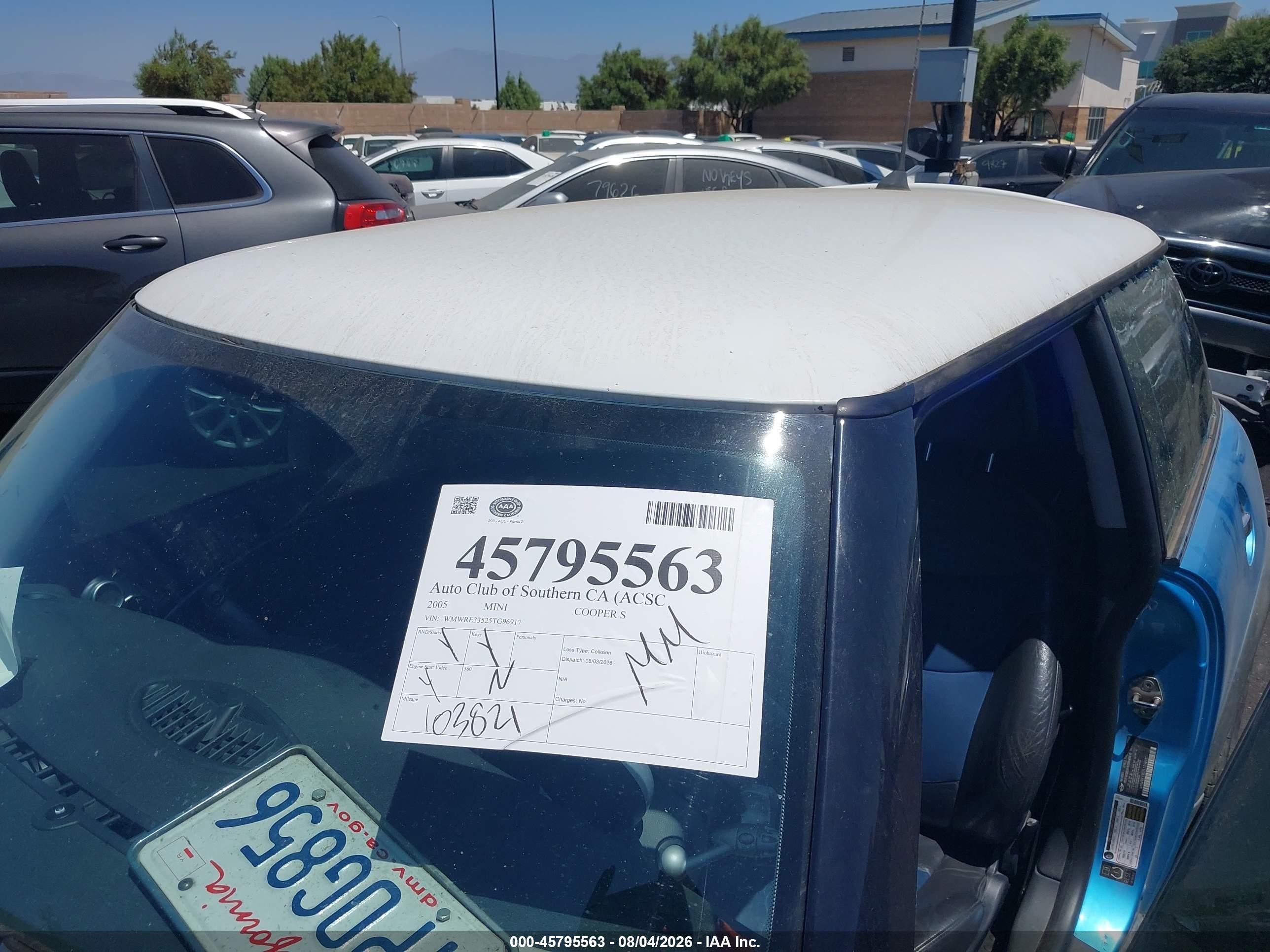 2005 Mini Cooper S Blue vin: WMWRE33525TG96917