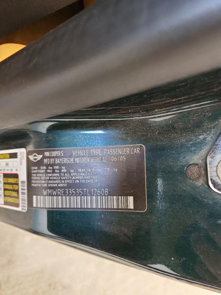 2005 Mini Cooper S Green vin: WMWRE33535TL12608