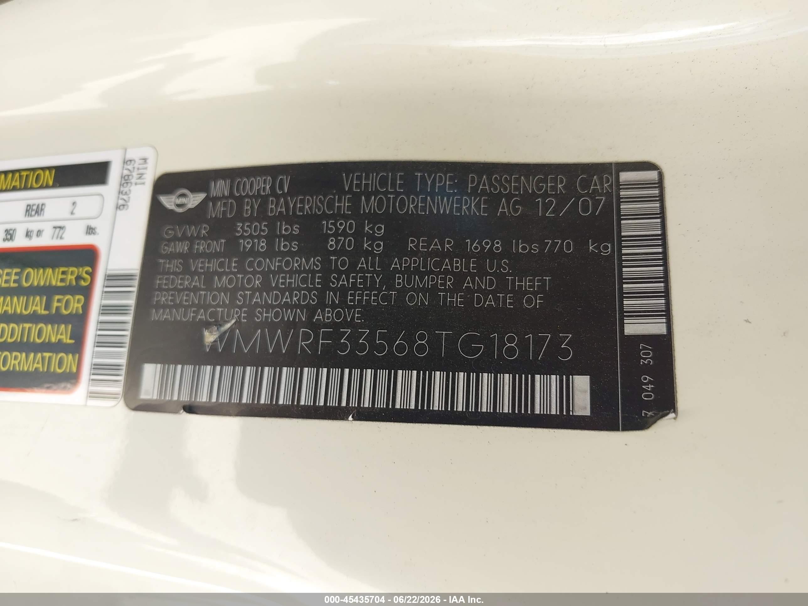 2008 Mini Cooper   Cream vin: WMWRF33568TG18173