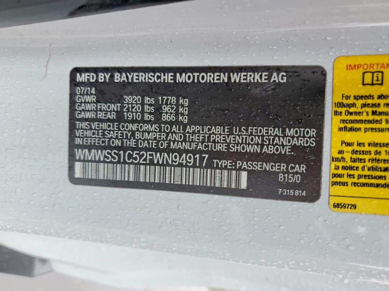 2015 Mini Cooper Paceman White vin: WMWSS1C52FWN94917