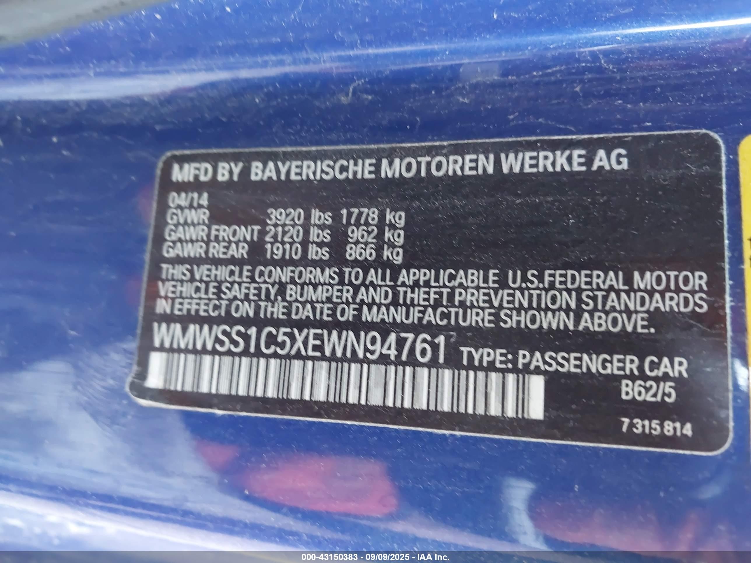 2014 Mini Paceman Cooper Blue vin: WMWSS1C5XEWN94761