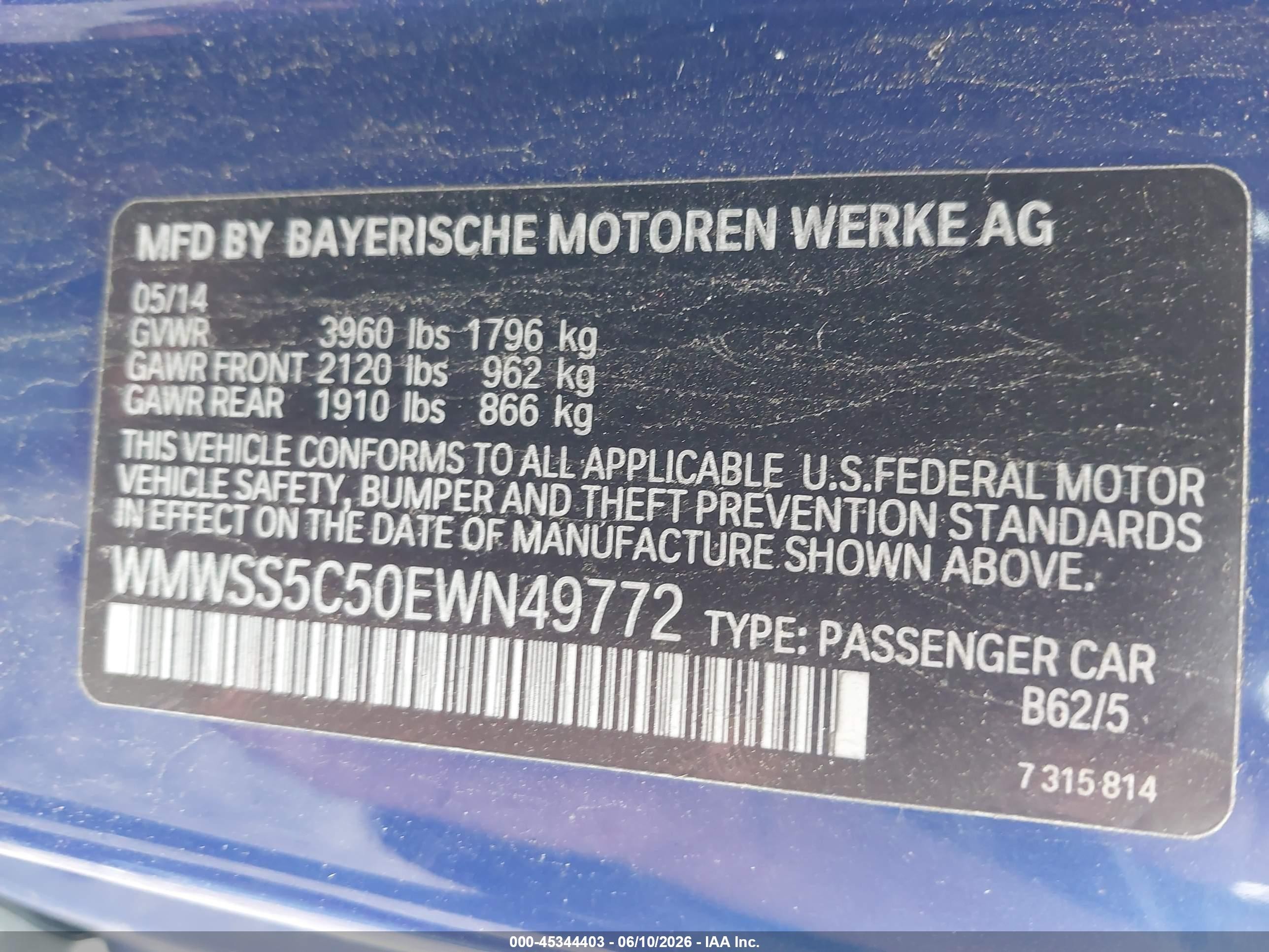 2014 Mini Paceman Cooper S Blue vin: WMWSS5C50EWN49772