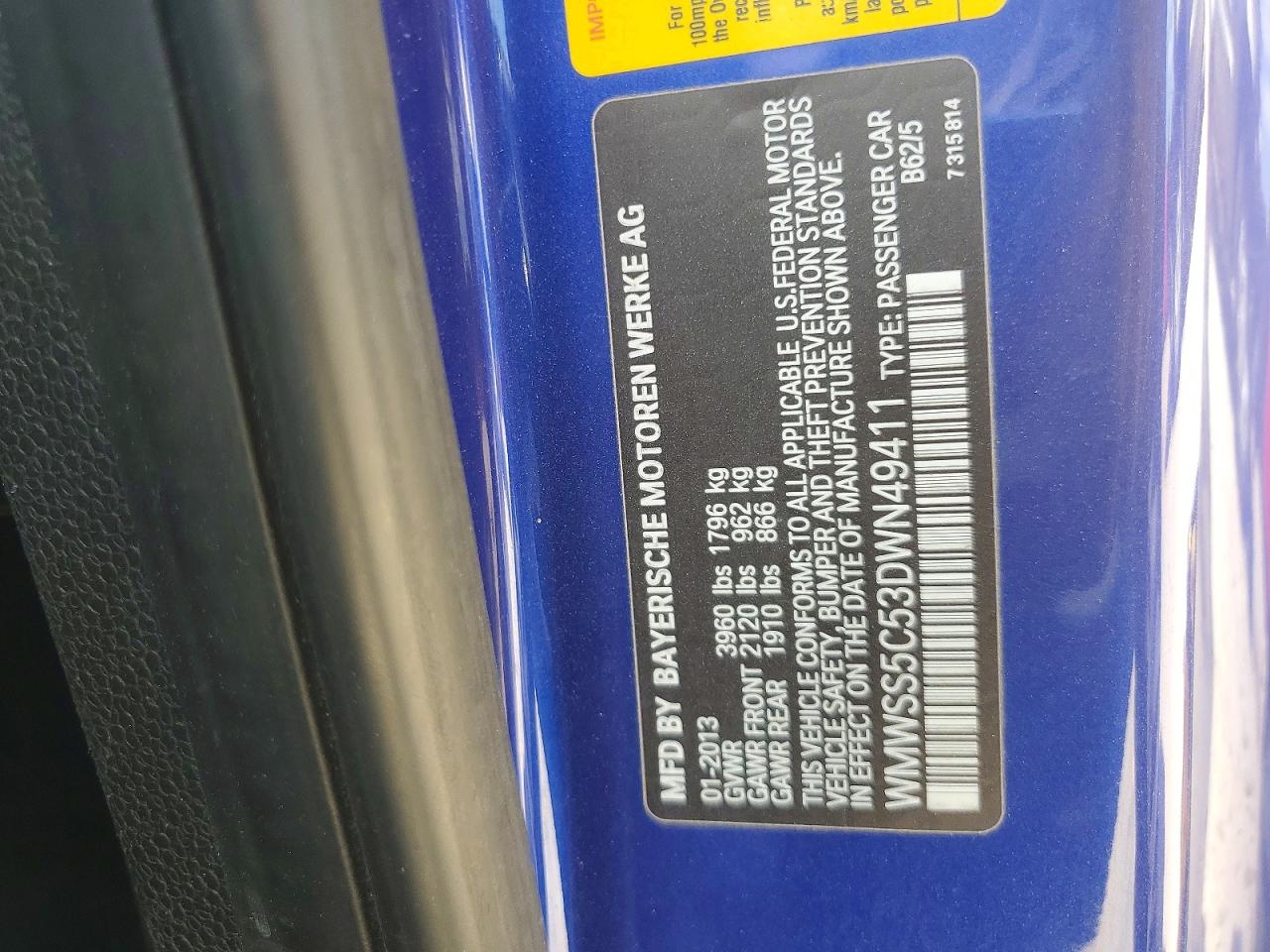 2013 Mini Cooper S Paceman Blue vin: WMWSS5C53DWN49411