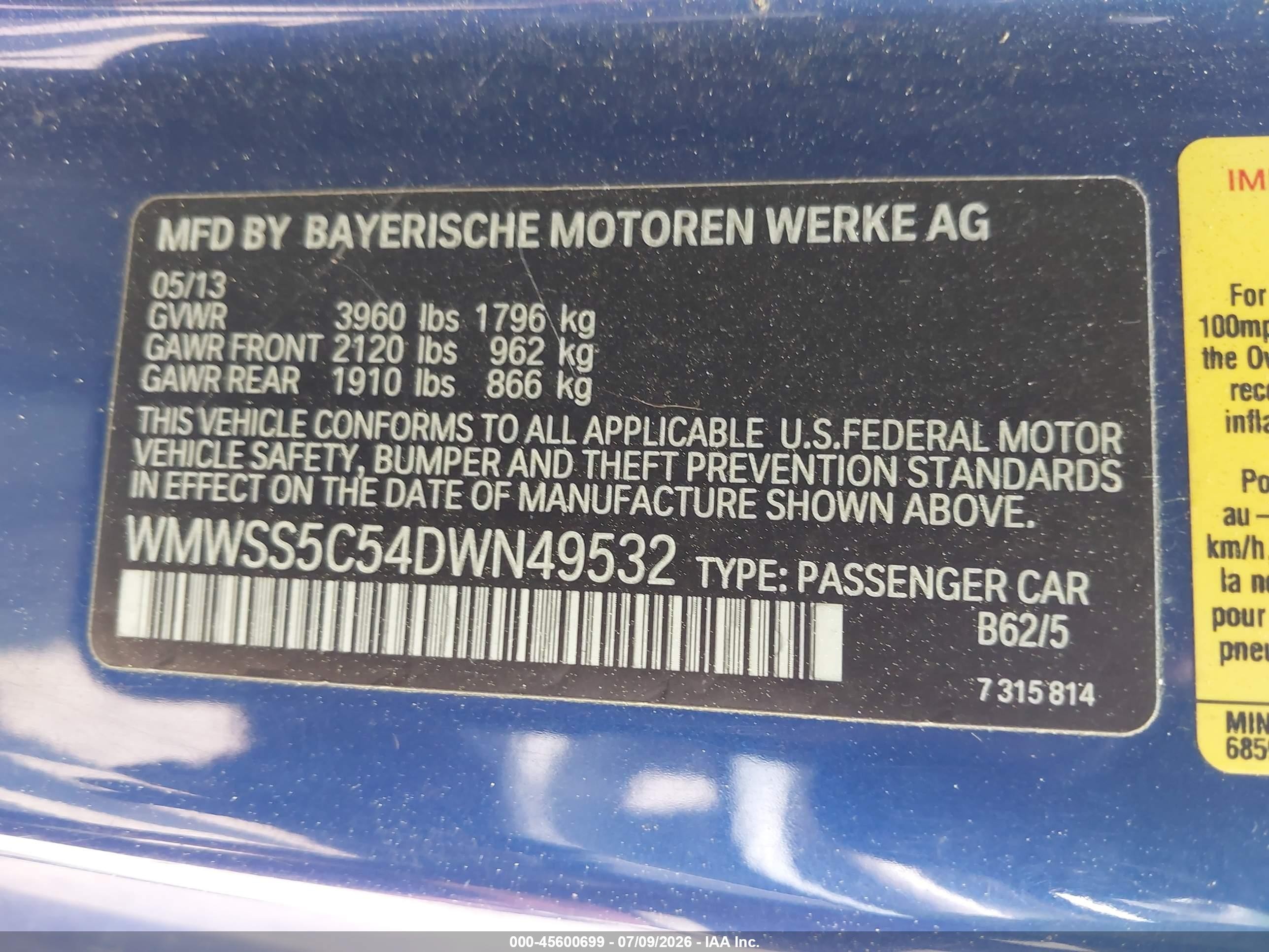 2013 Mini Paceman Cooper S Blue vin: WMWSS5C54DWN49532