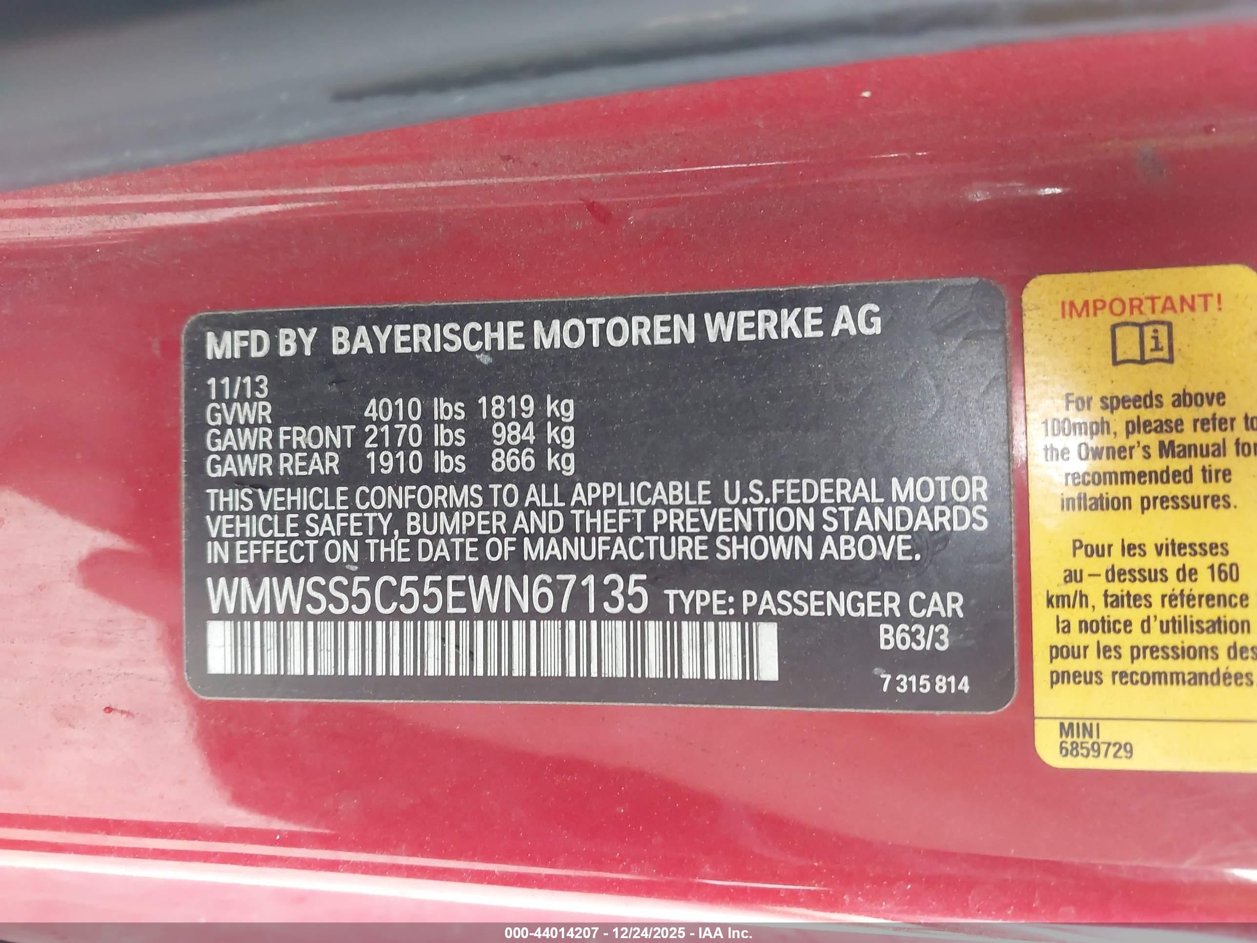 2014 Mini Paceman Cooper S Red vin: WMWSS5C55EWN67135