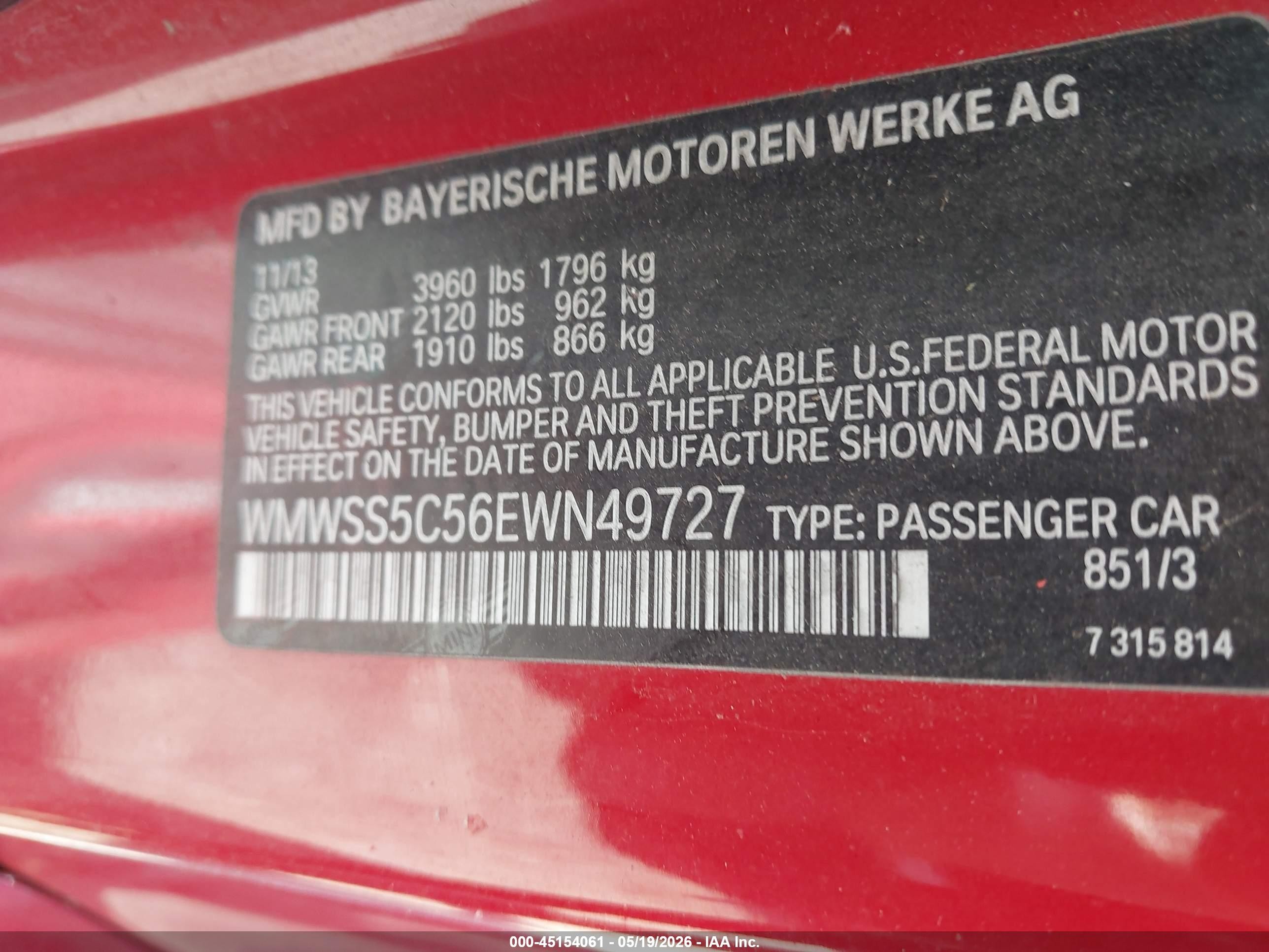 2014 Mini Paceman Cooper S Red vin: WMWSS5C56EWN49727