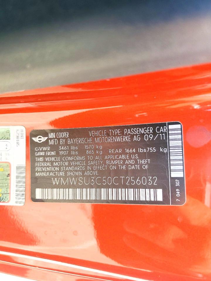 2012 Mini Cooper Clubman Jcw Orange vin: WMWSU3C50CT256032