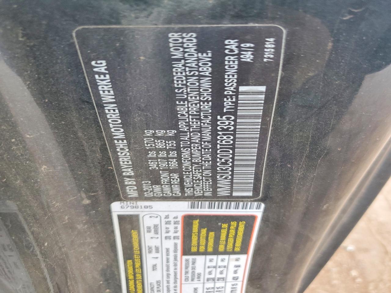 2013 Mini Cooper Black vin: WMWSU3C50DT681395