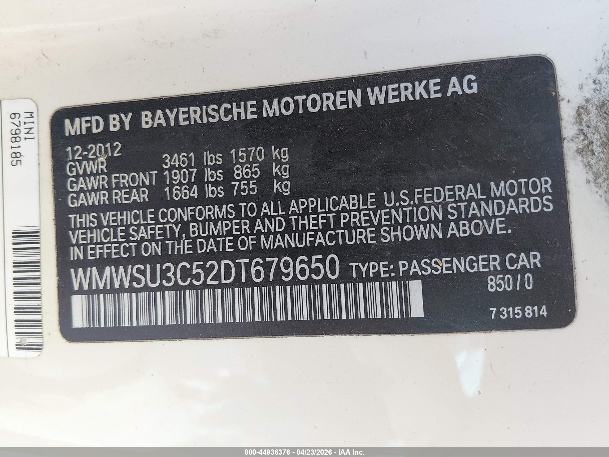 2013 Mini Hardtop Cooper Cream vin: WMWSU3C52DT679650