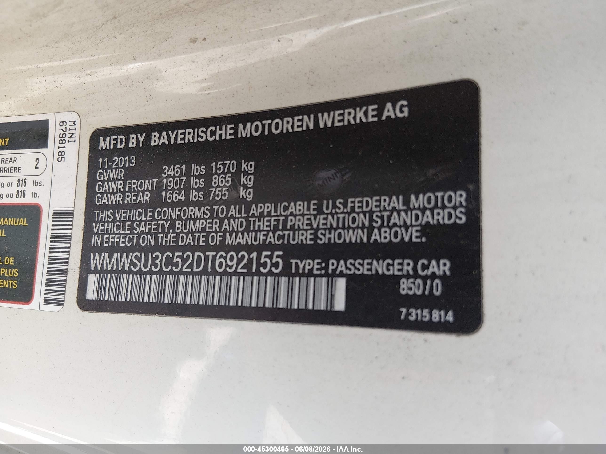 2013 Mini Hardtop Cooper Белый vin: WMWSU3C52DT692155