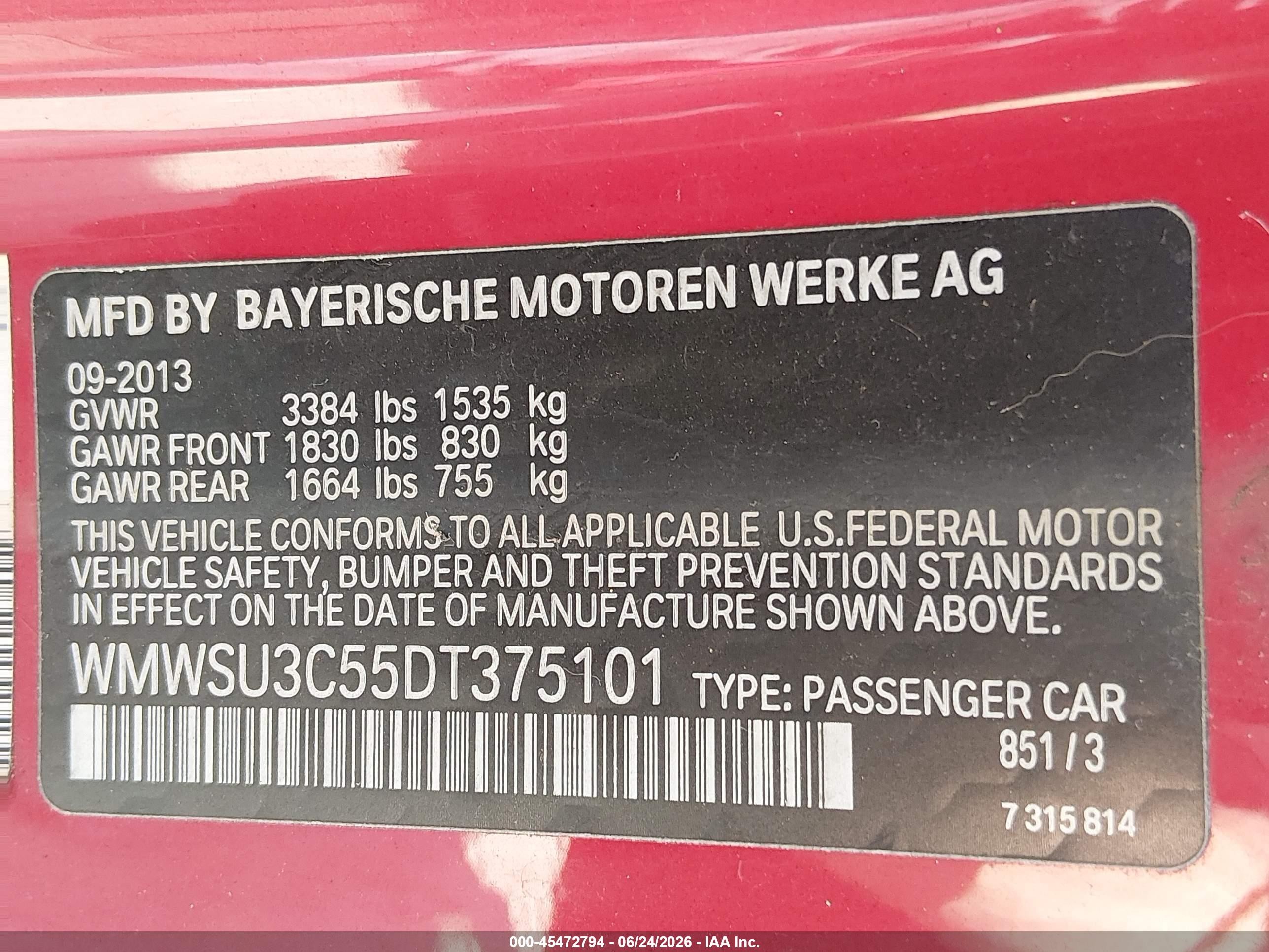 2013 Mini Hardtop Cooper Red vin: WMWSU3C55DT375101