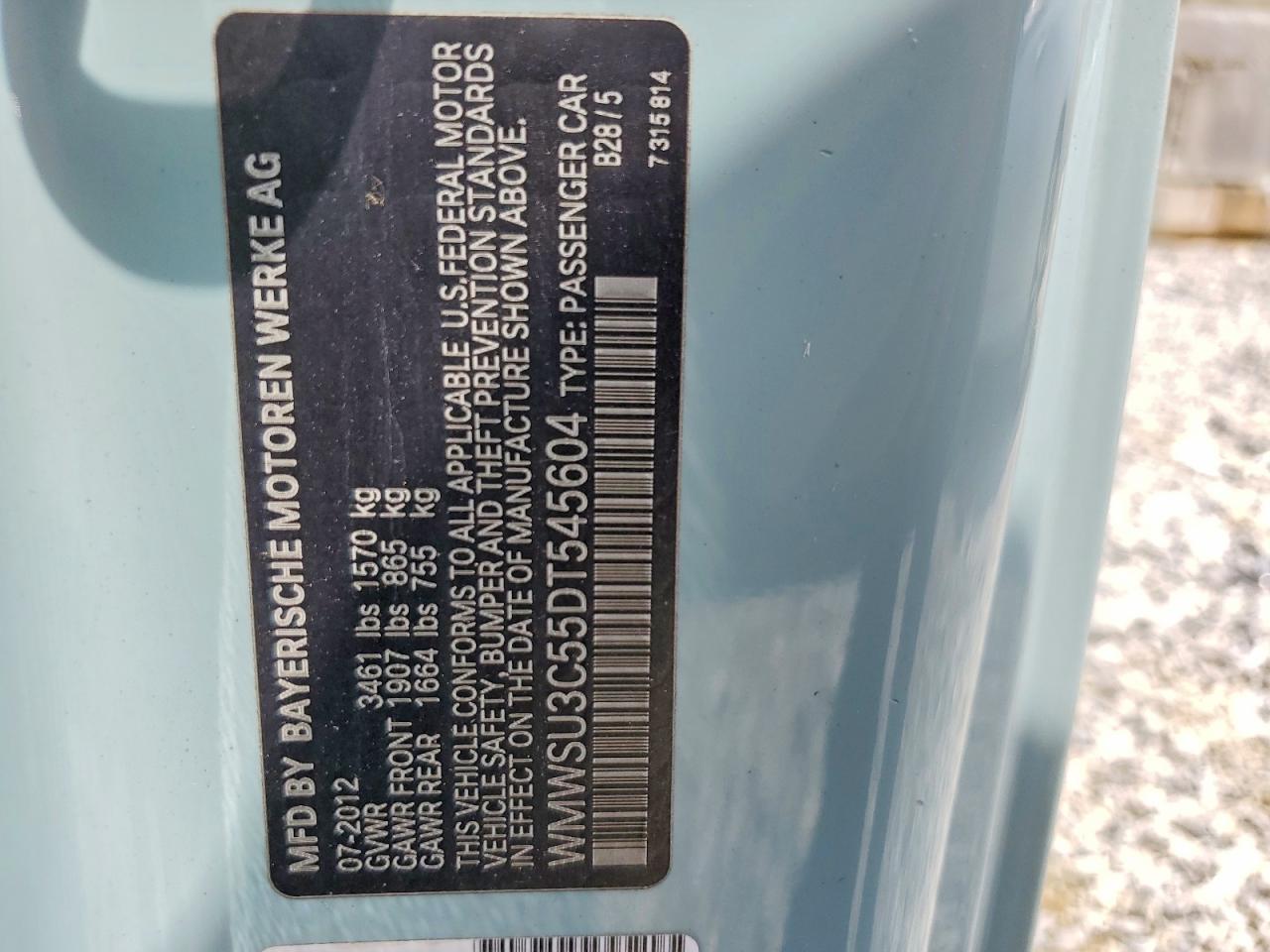 2013 Mini Cooper Teal vin: WMWSU3C55DT545604