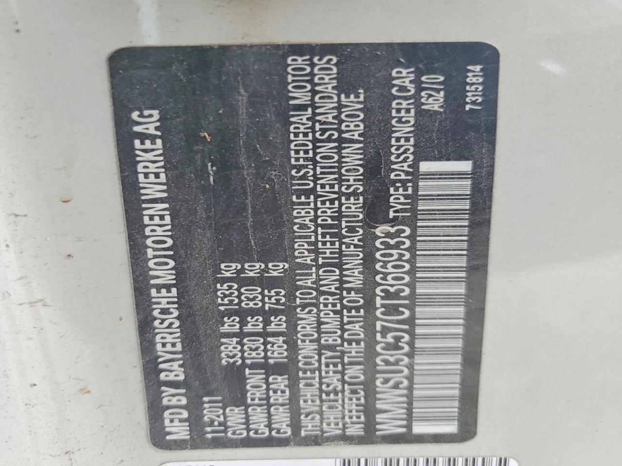 2012 Mini Cooper Silver vin: WMWSU3C57CT366933