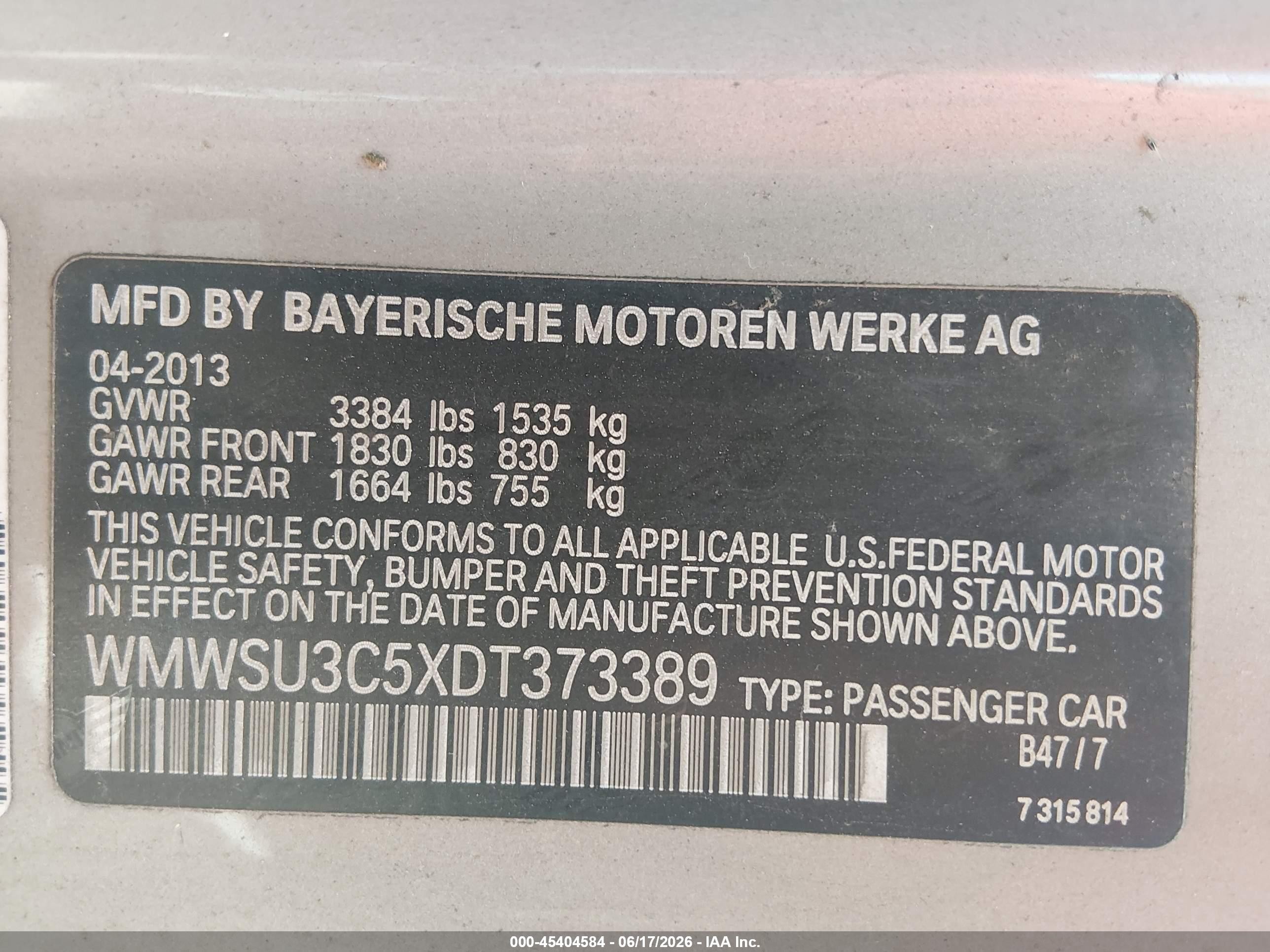 2013 Mini Hardtop Cooper Gray vin: WMWSU3C5XDT373389