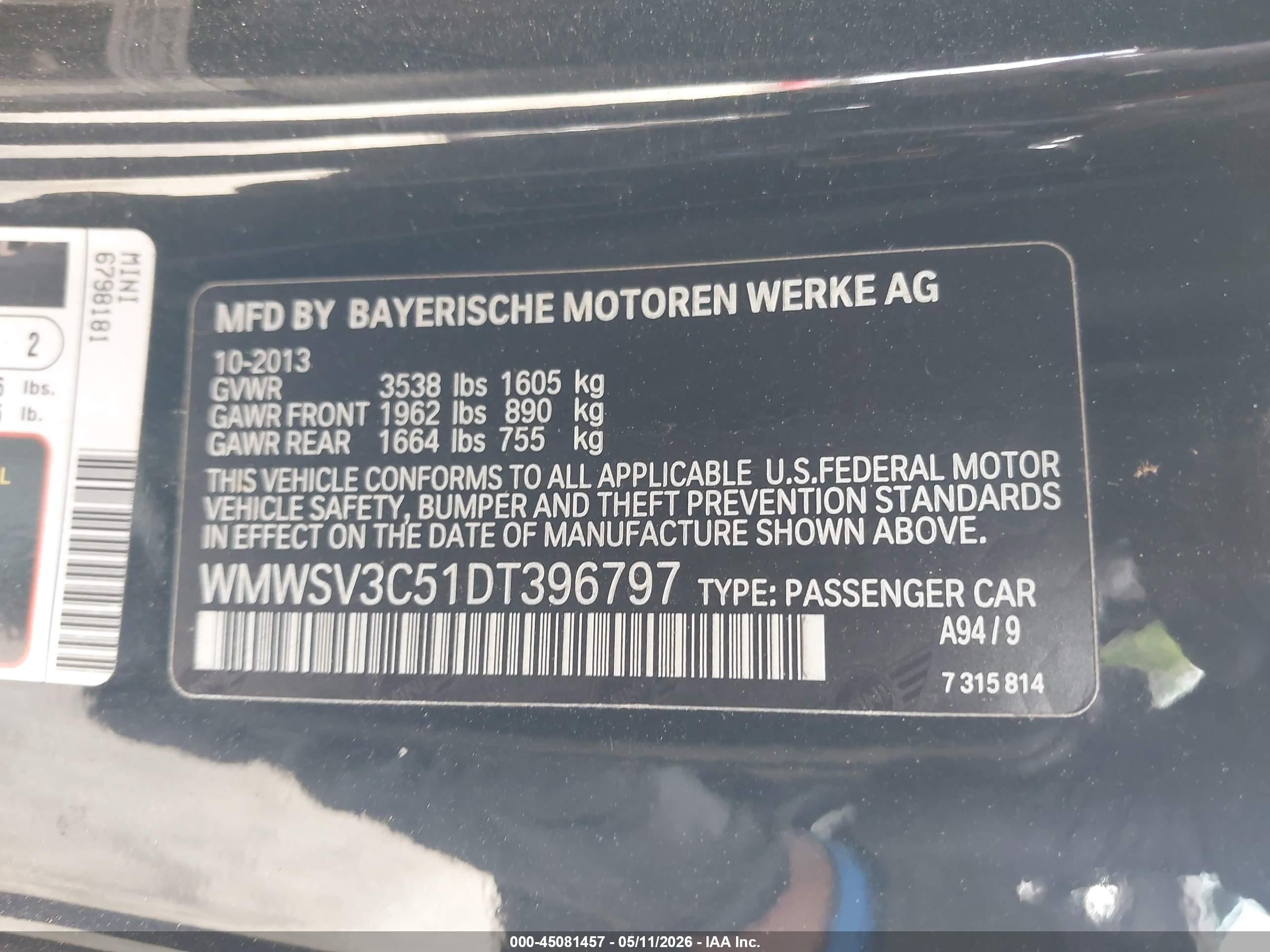 2013 Mini Hardtop Cooper S Черный vin: WMWSV3C51DT396797