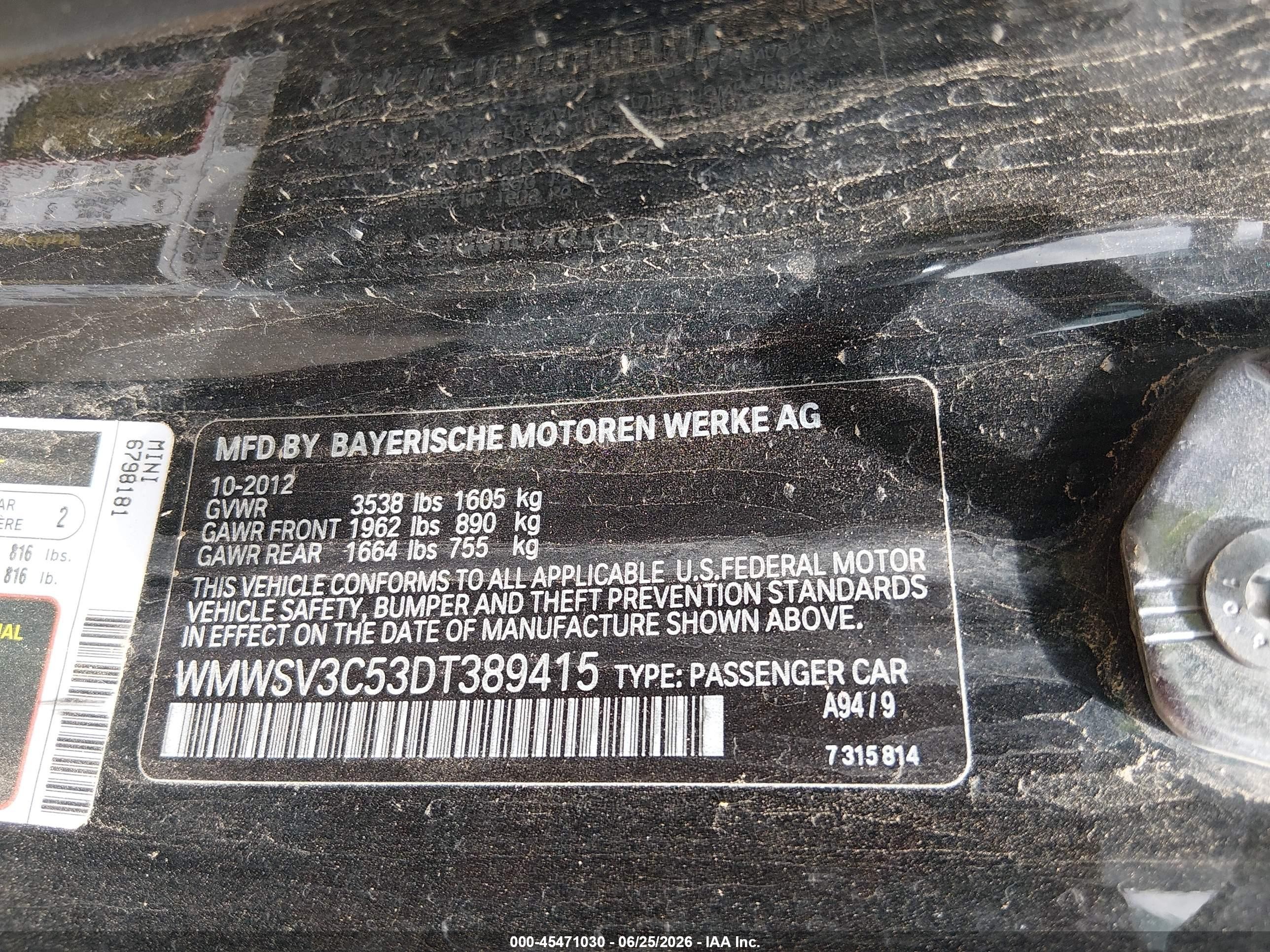 2013 Mini Hardtop Cooper S Black vin: WMWSV3C53DT389415