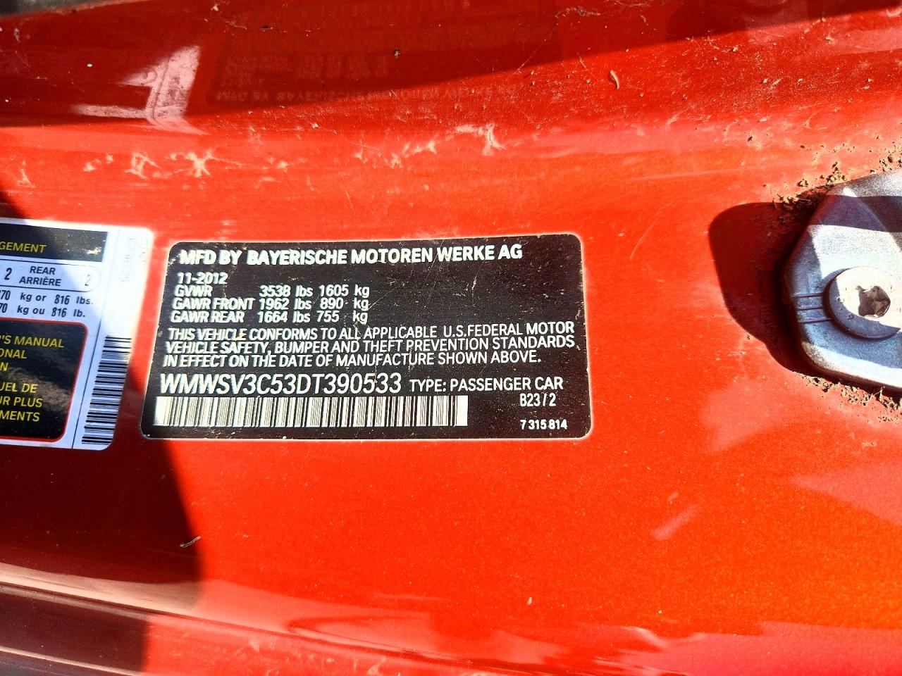 2013 Mini Cooper S Orange vin: WMWSV3C53DT390533