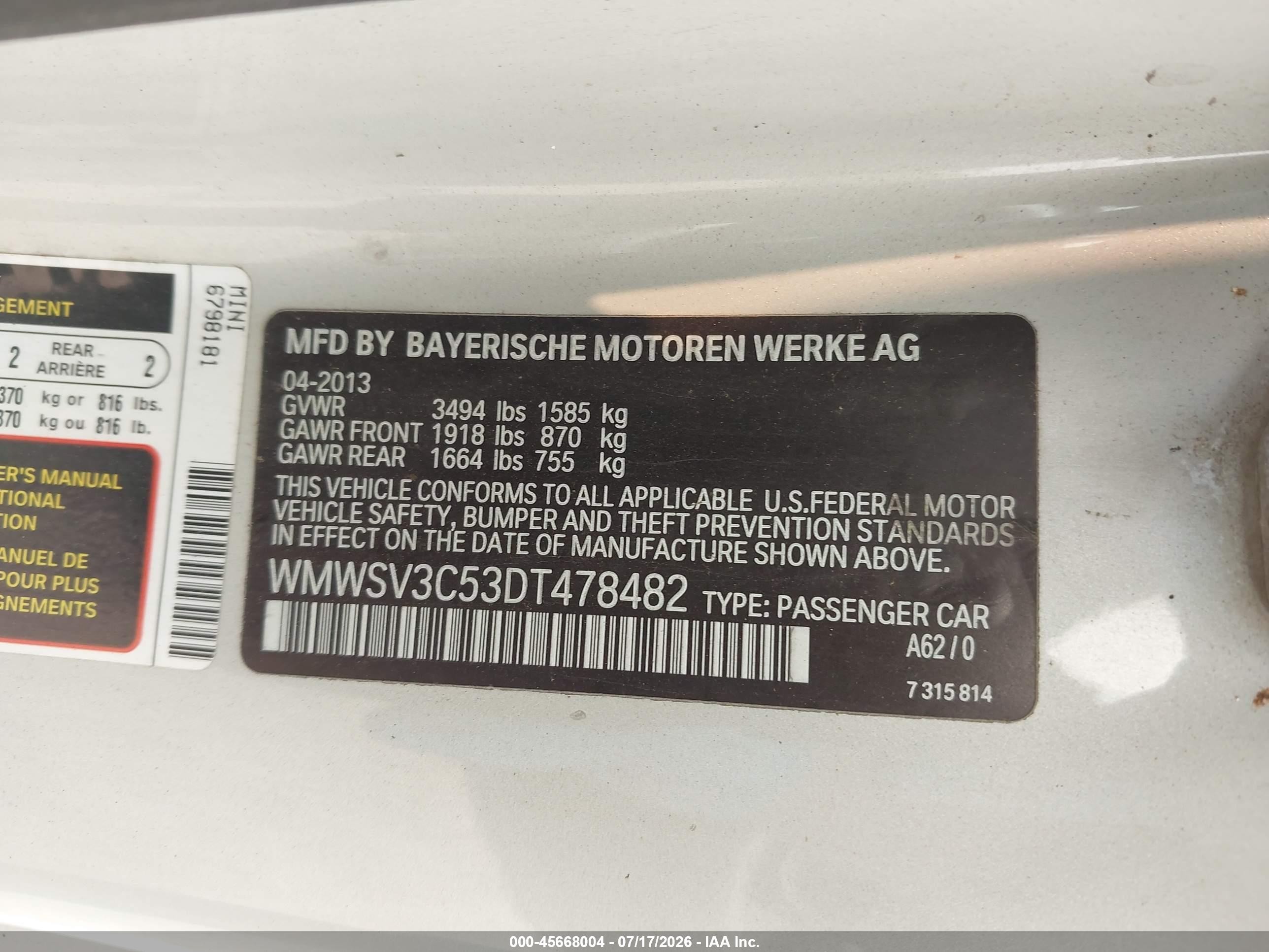 2013 Mini Hardtop Cooper S Silver vin: WMWSV3C53DT478482