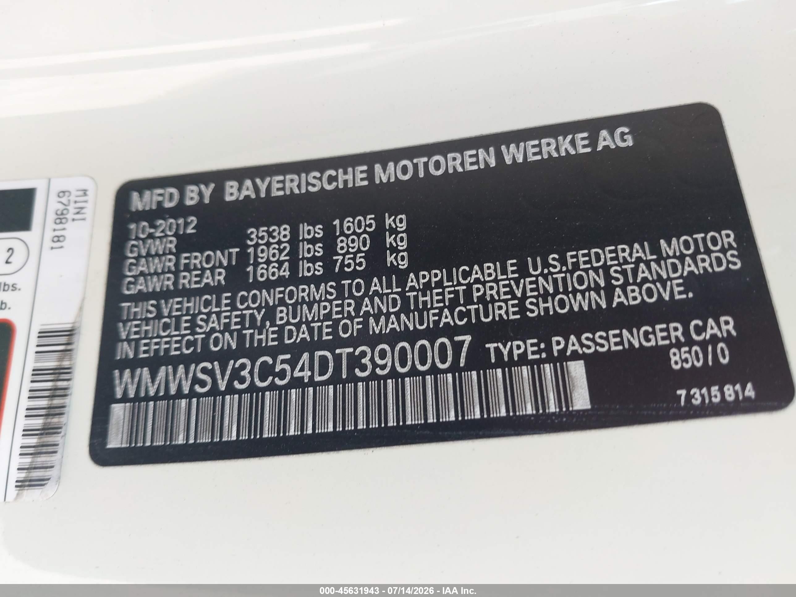 2013 Mini Hardtop Cooper S Cream vin: WMWSV3C54DT390007