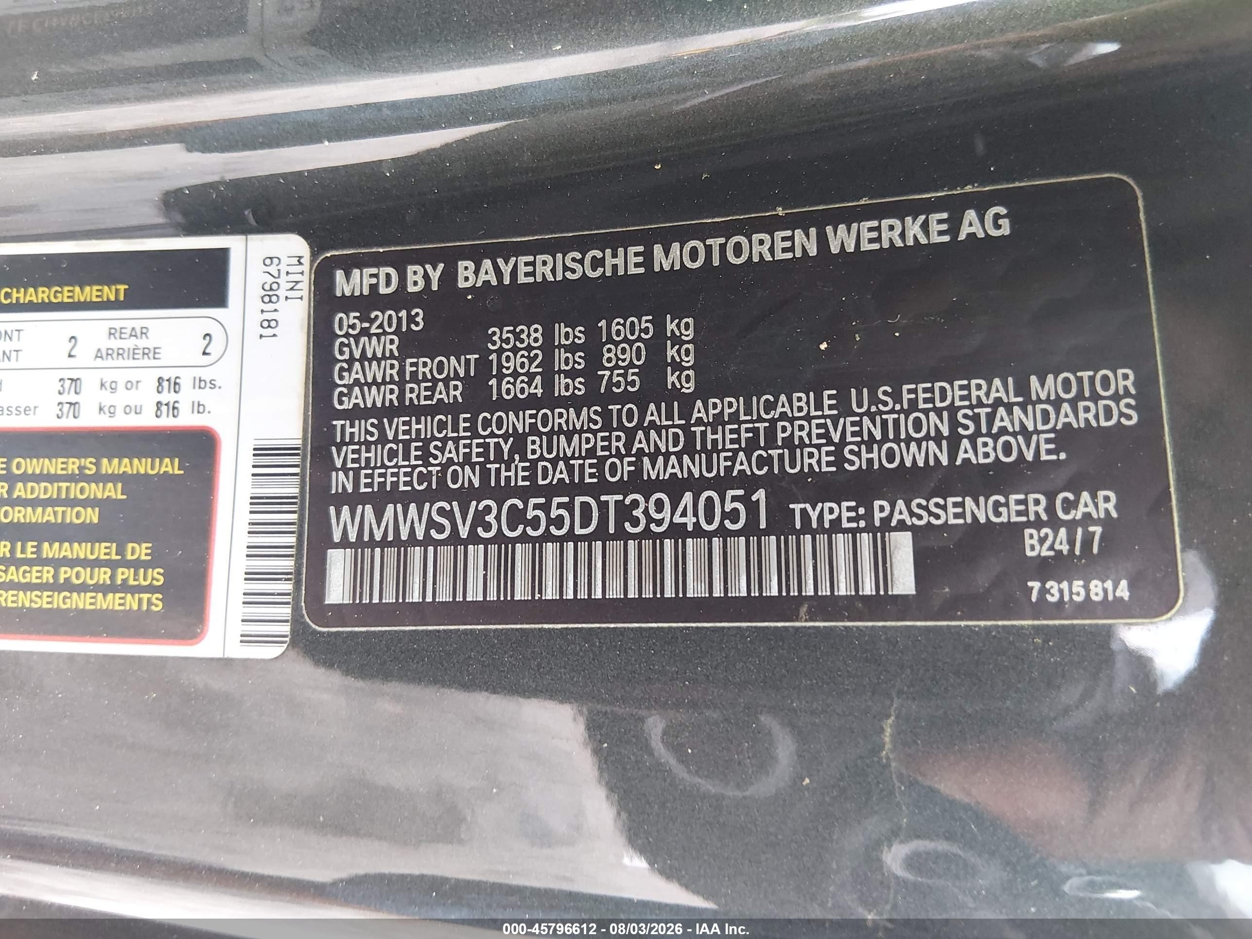 2013 Mini Hardtop Cooper S Gray vin: WMWSV3C55DT394051