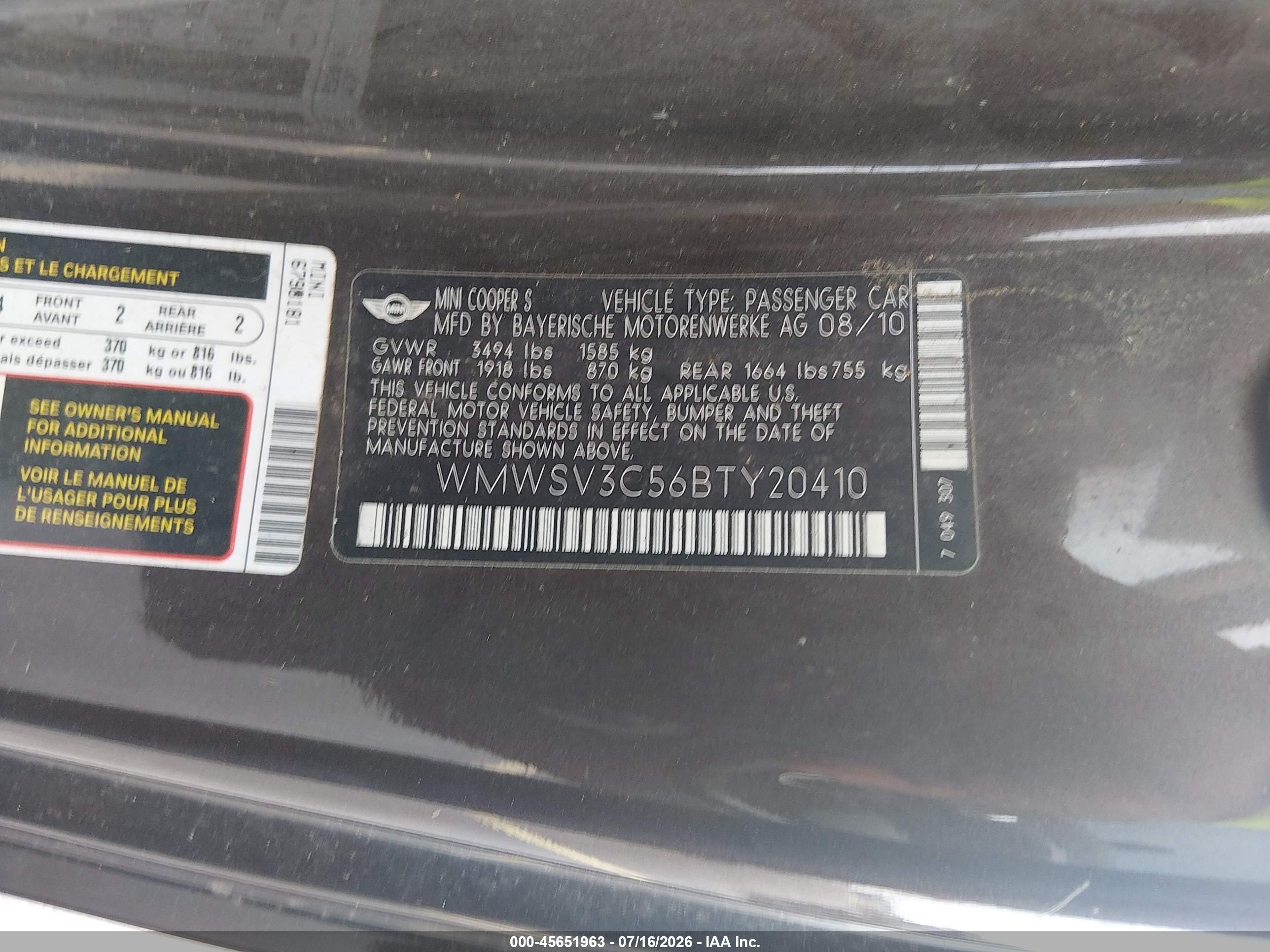 2011 Mini Cooper S   Brown vin: WMWSV3C56BTY20410