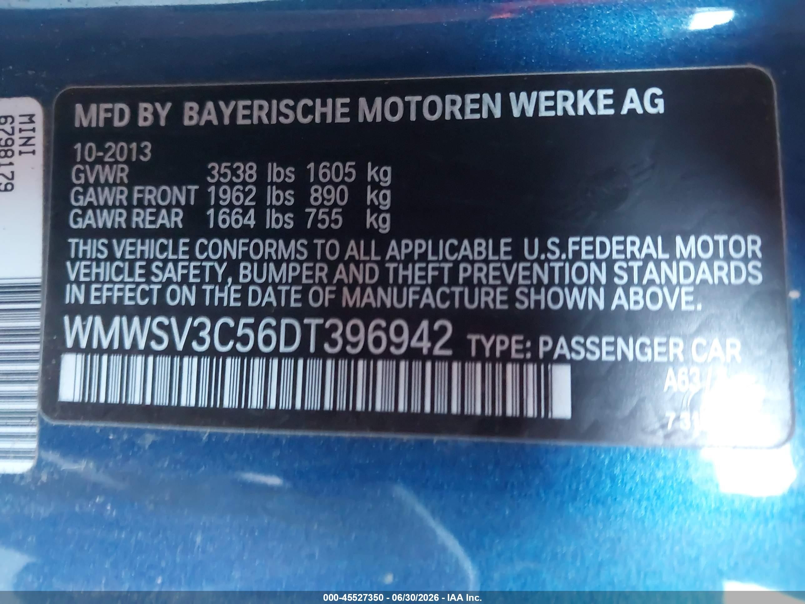 2013 Mini Hardtop Cooper S Blue vin: WMWSV3C56DT396942