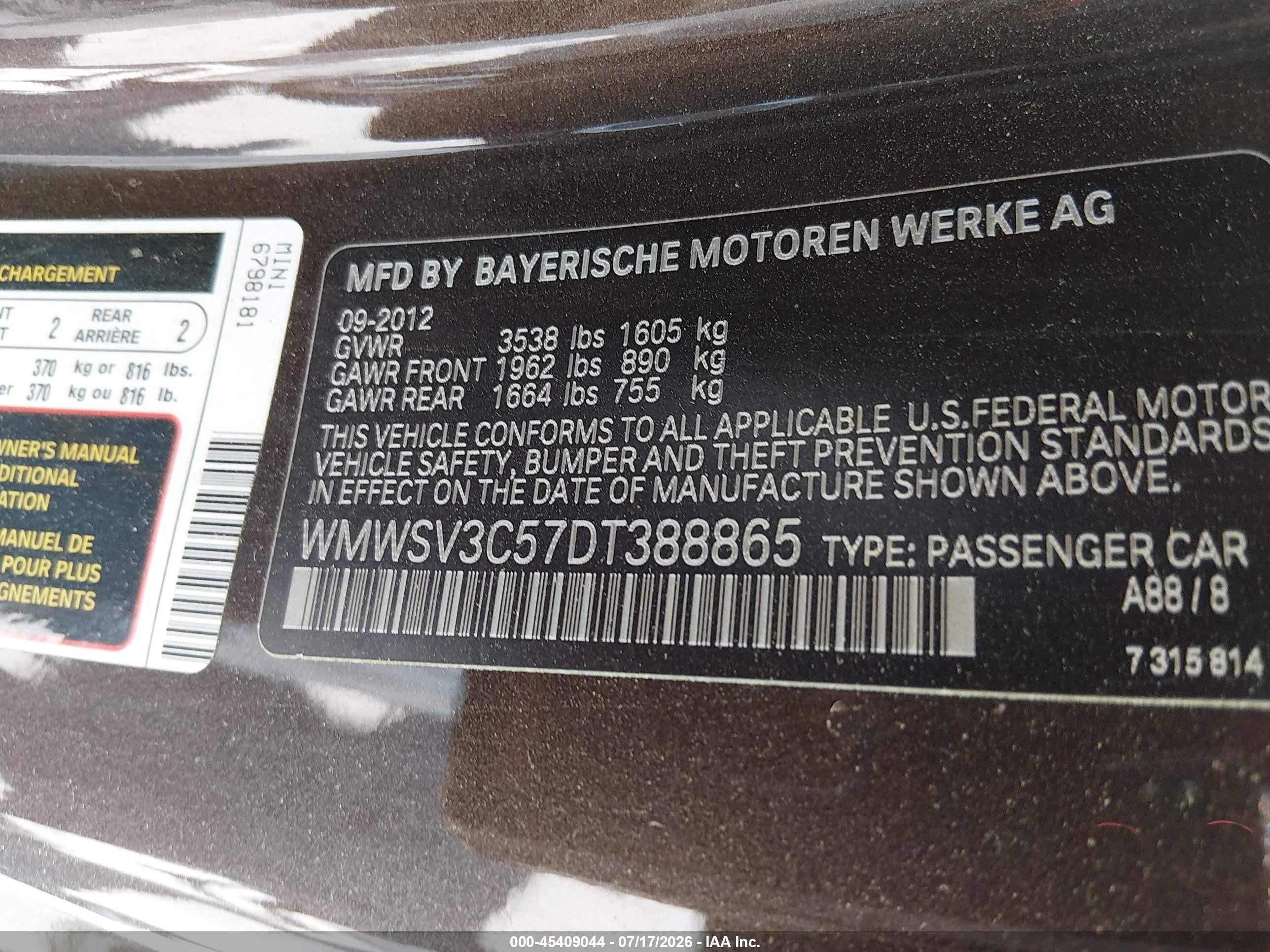 2013 Mini Hardtop Cooper S Brown vin: WMWSV3C57DT388865