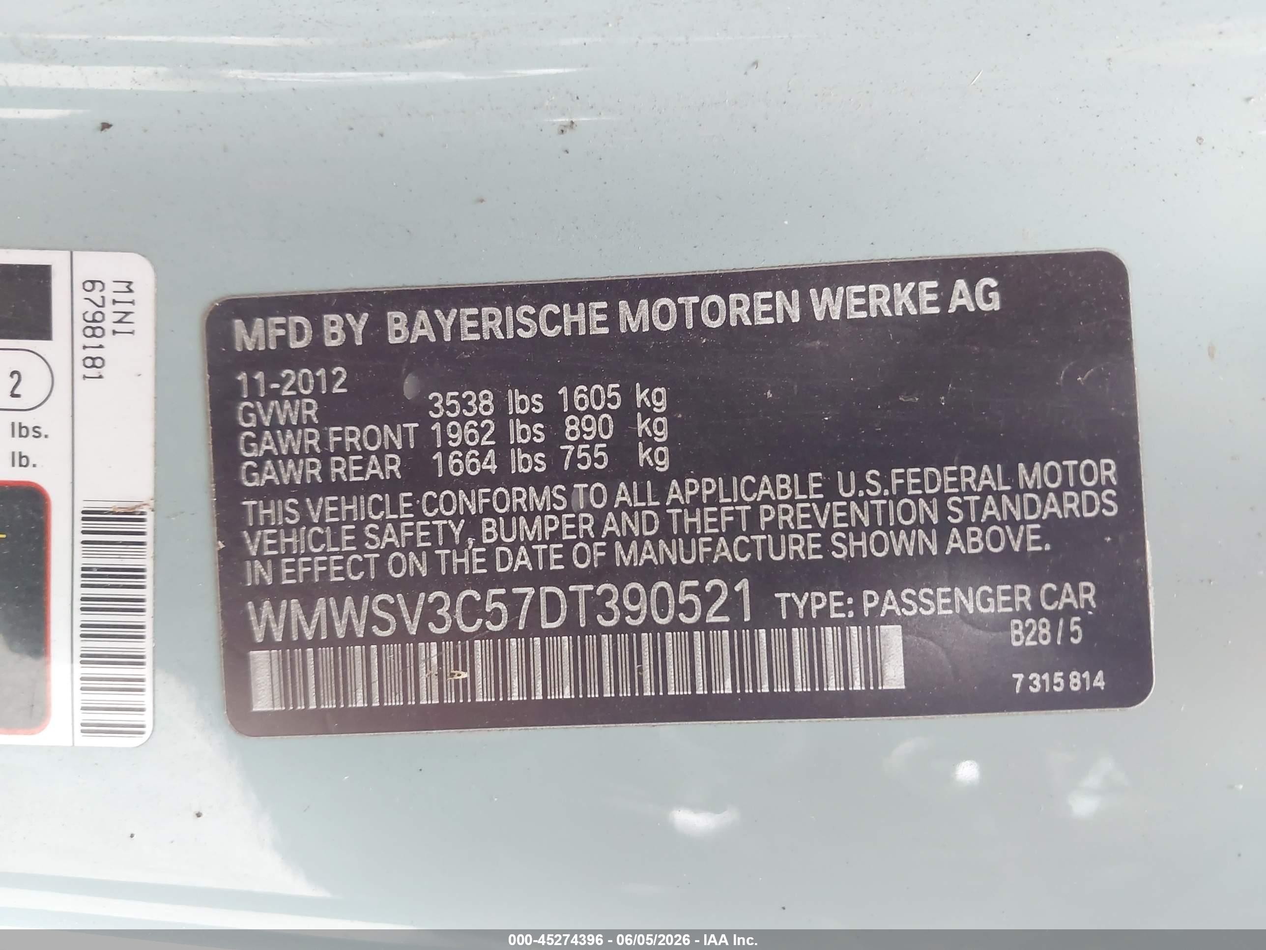 2013 Mini Hardtop Cooper S Blue vin: WMWSV3C57DT390521