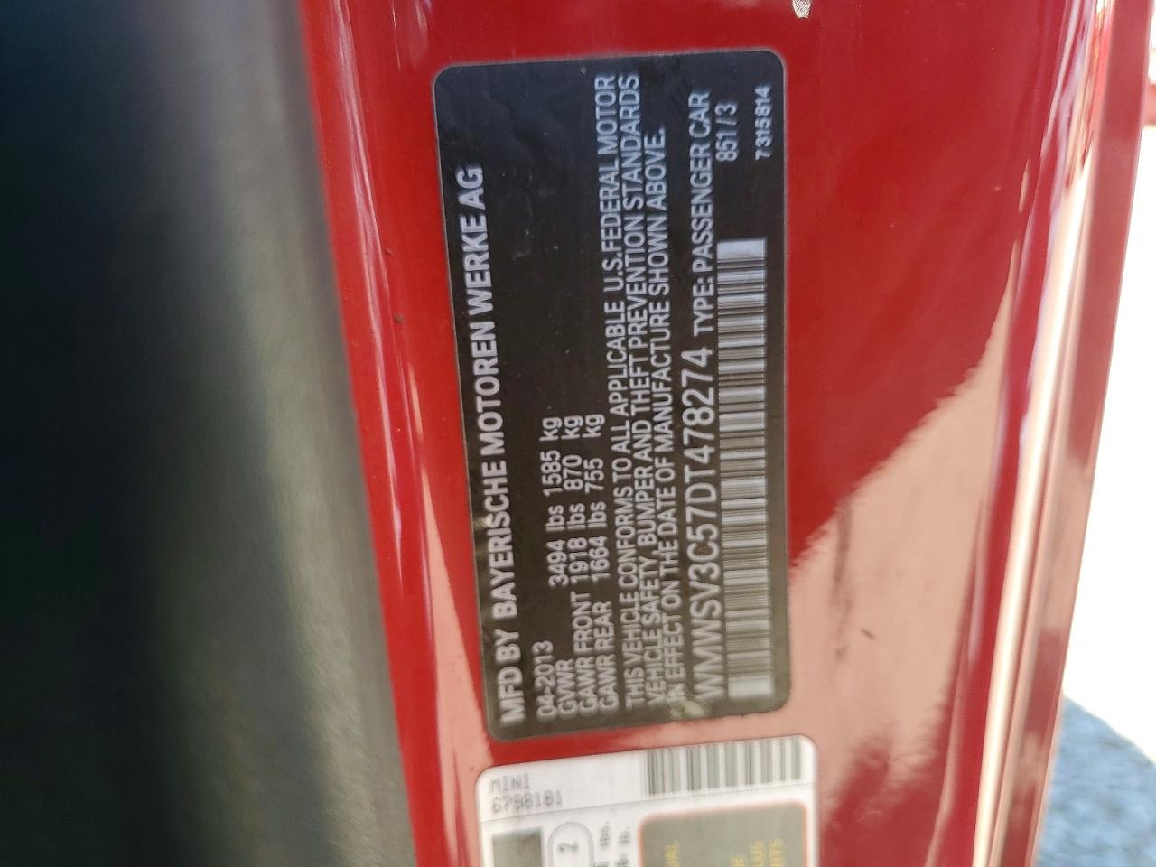 2013 Mini Cooper S Red vin: WMWSV3C57DT478274