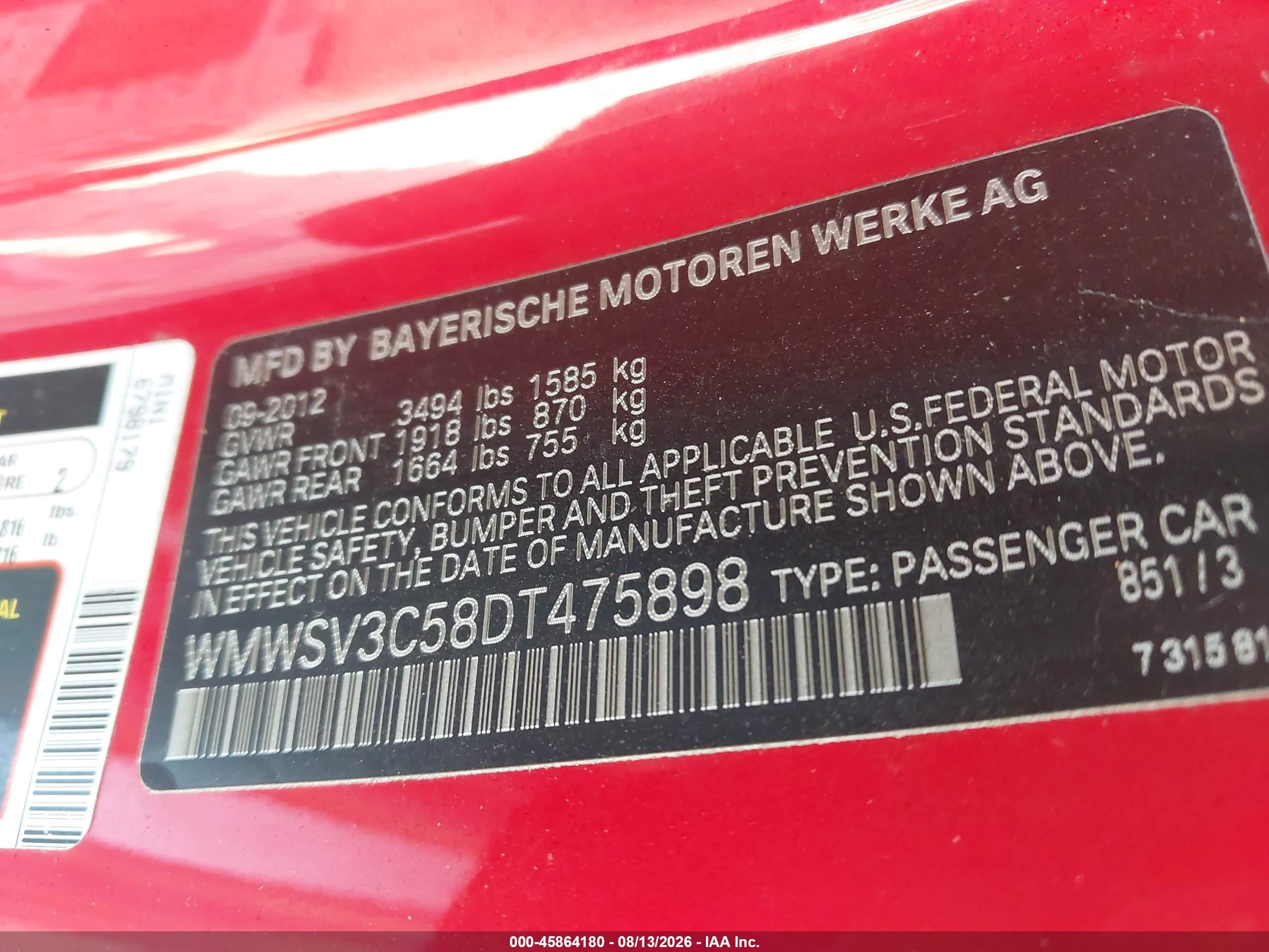 2013 Mini Hardtop Cooper S Красный vin: WMWSV3C58DT475898