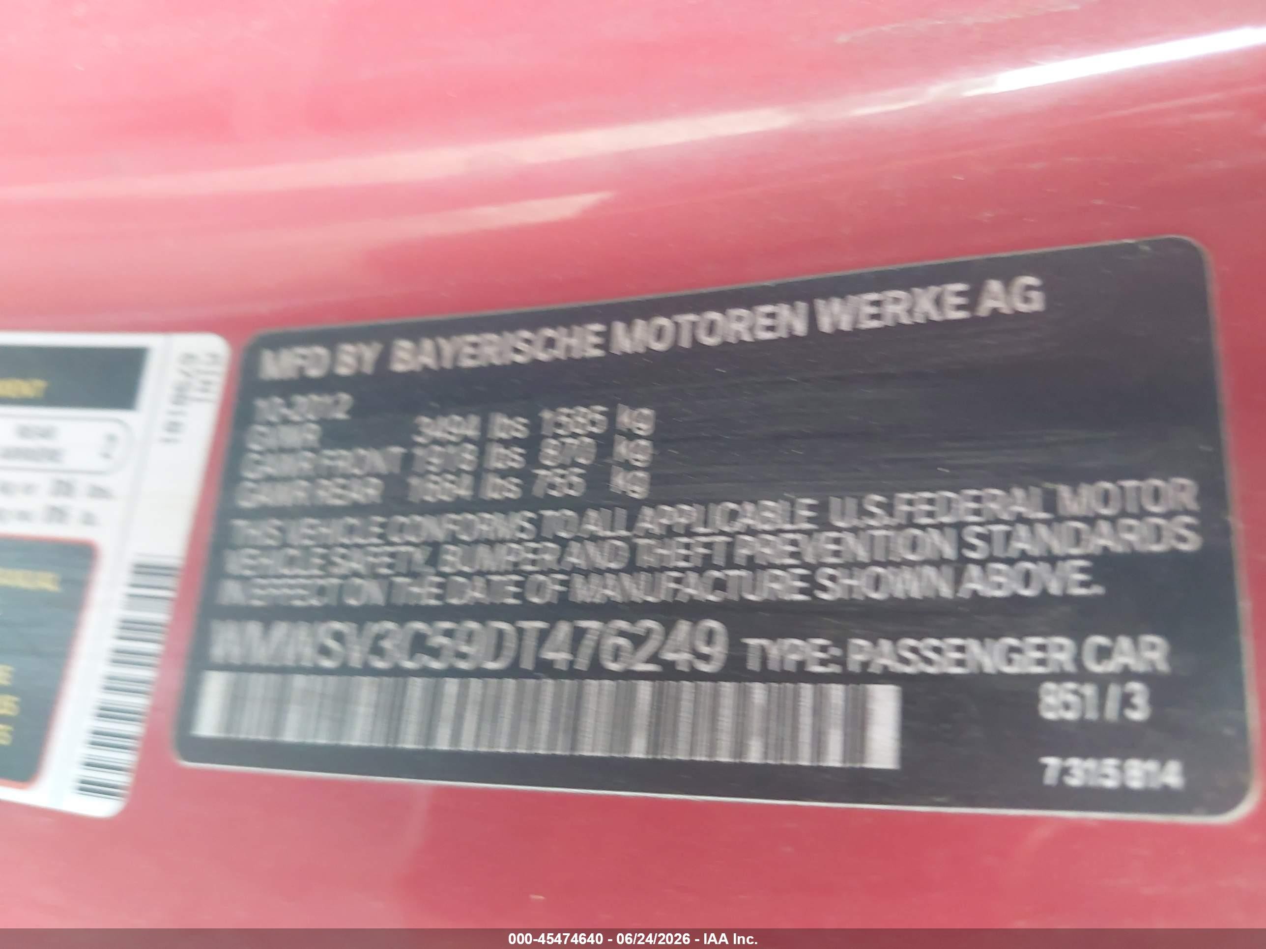 2013 Mini Hardtop Cooper S Red vin: WMWSV3C59DT476249