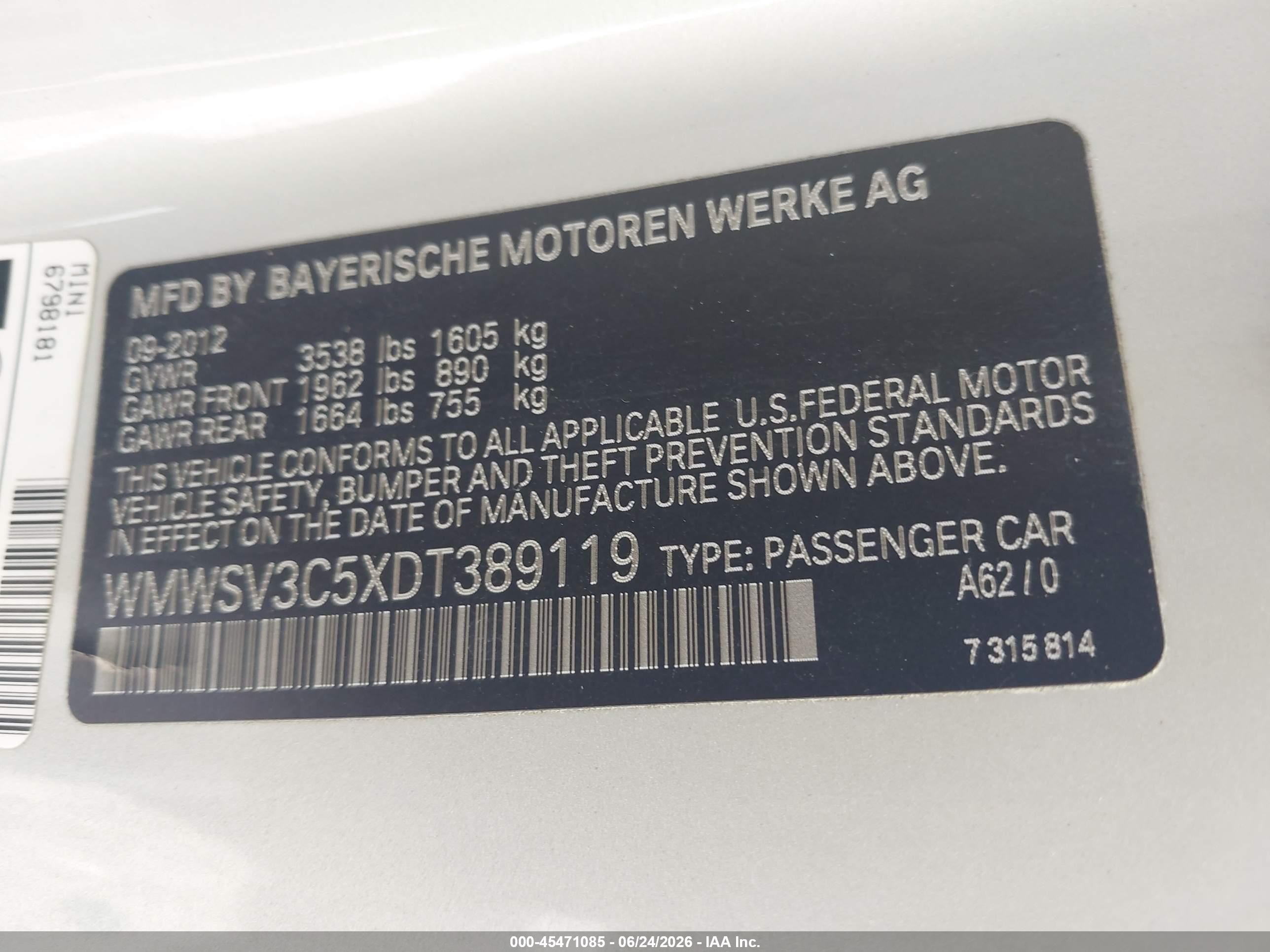 2013 Mini Hardtop Cooper S Silver vin: WMWSV3C5XDT389119